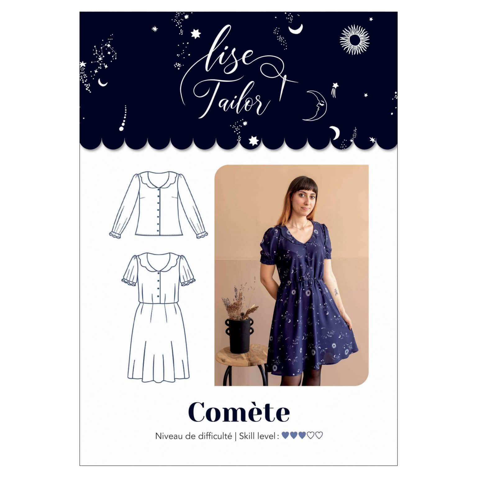 Sewing Kit - Lise Tailor Comete Dress & Blouse in Night Sky