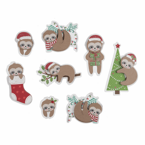 Festive Sloths Stickers - for cards, gift bags or table scatter decorations