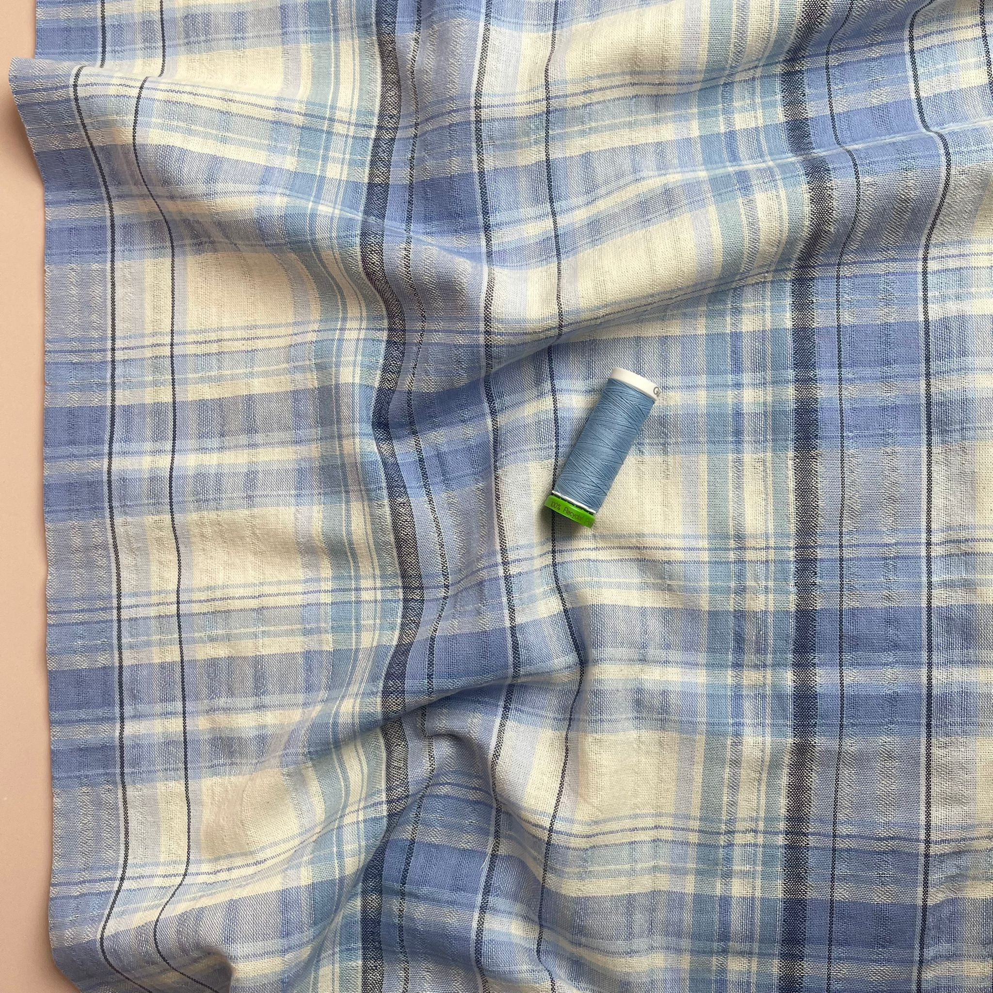 Yarn Dyed Blue Checked Cotton Fabric