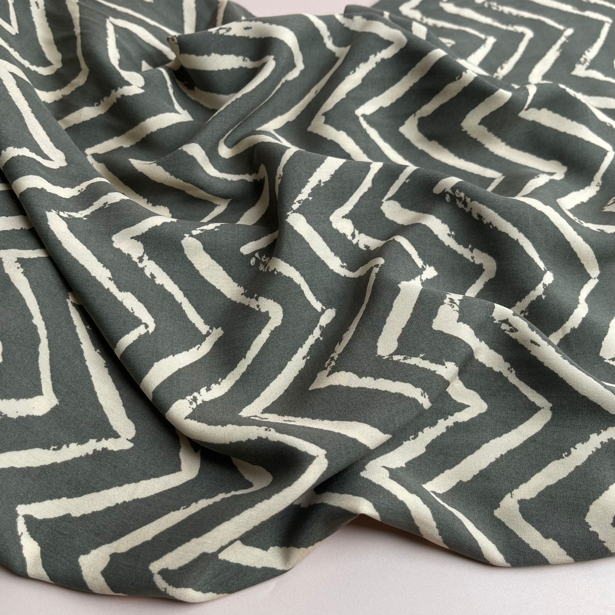 Khaki ZigZag Viscose Fabric