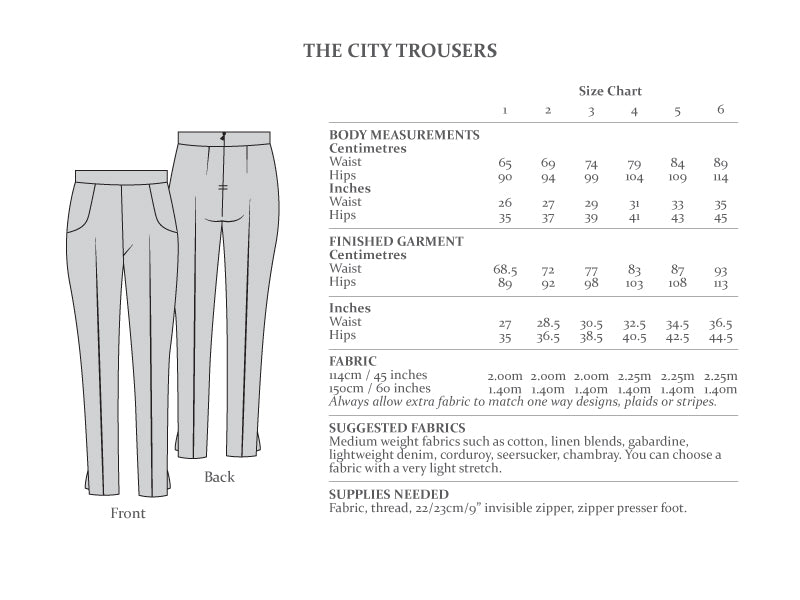 The Avid Seamstress THE CITY TROUSERS Sewing Pattern