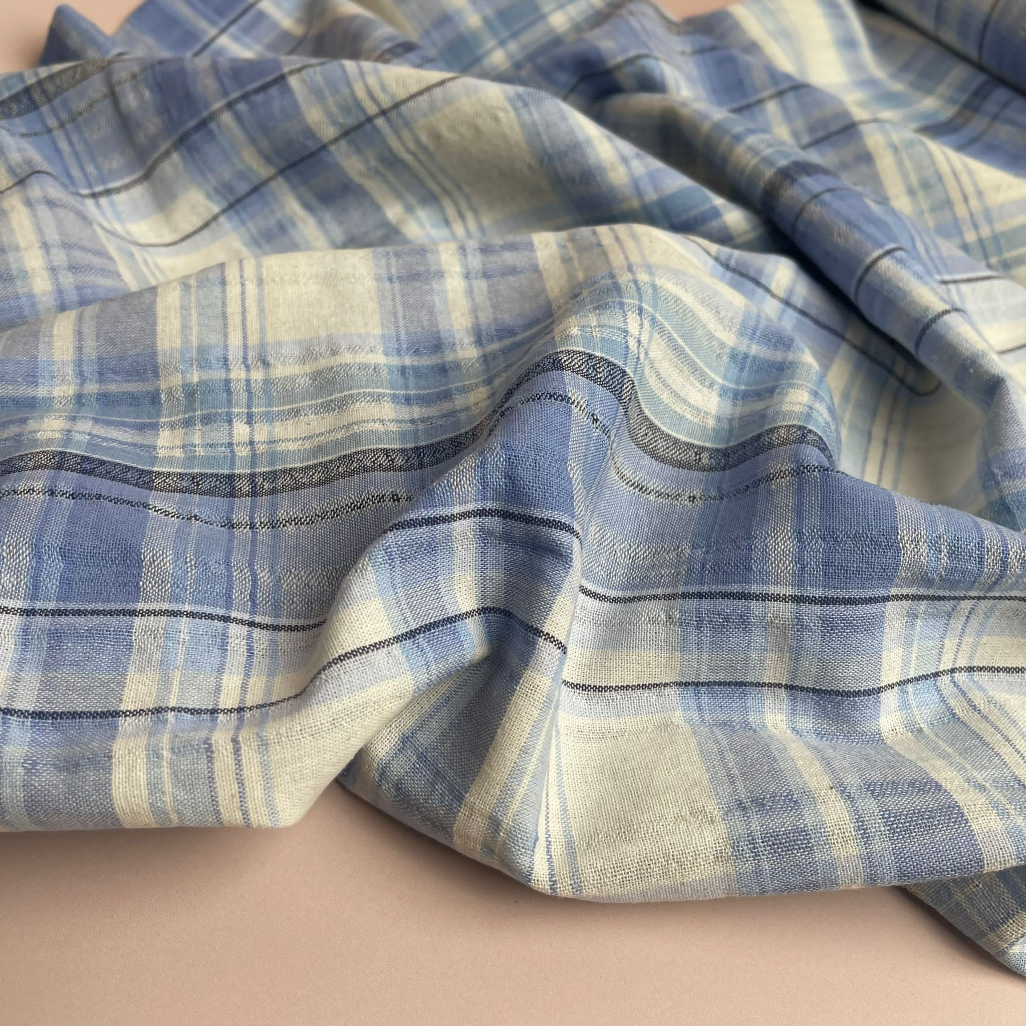 Yarn Dyed Blue Checked Cotton Fabric