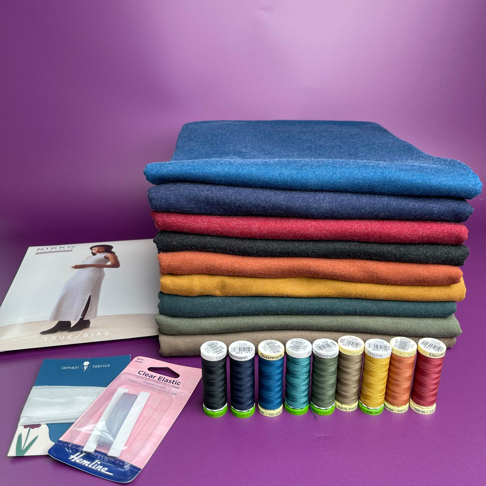 Sewing Kit -True Bias Nikko Kit with Allure Navy Soft Single Knit Fabric