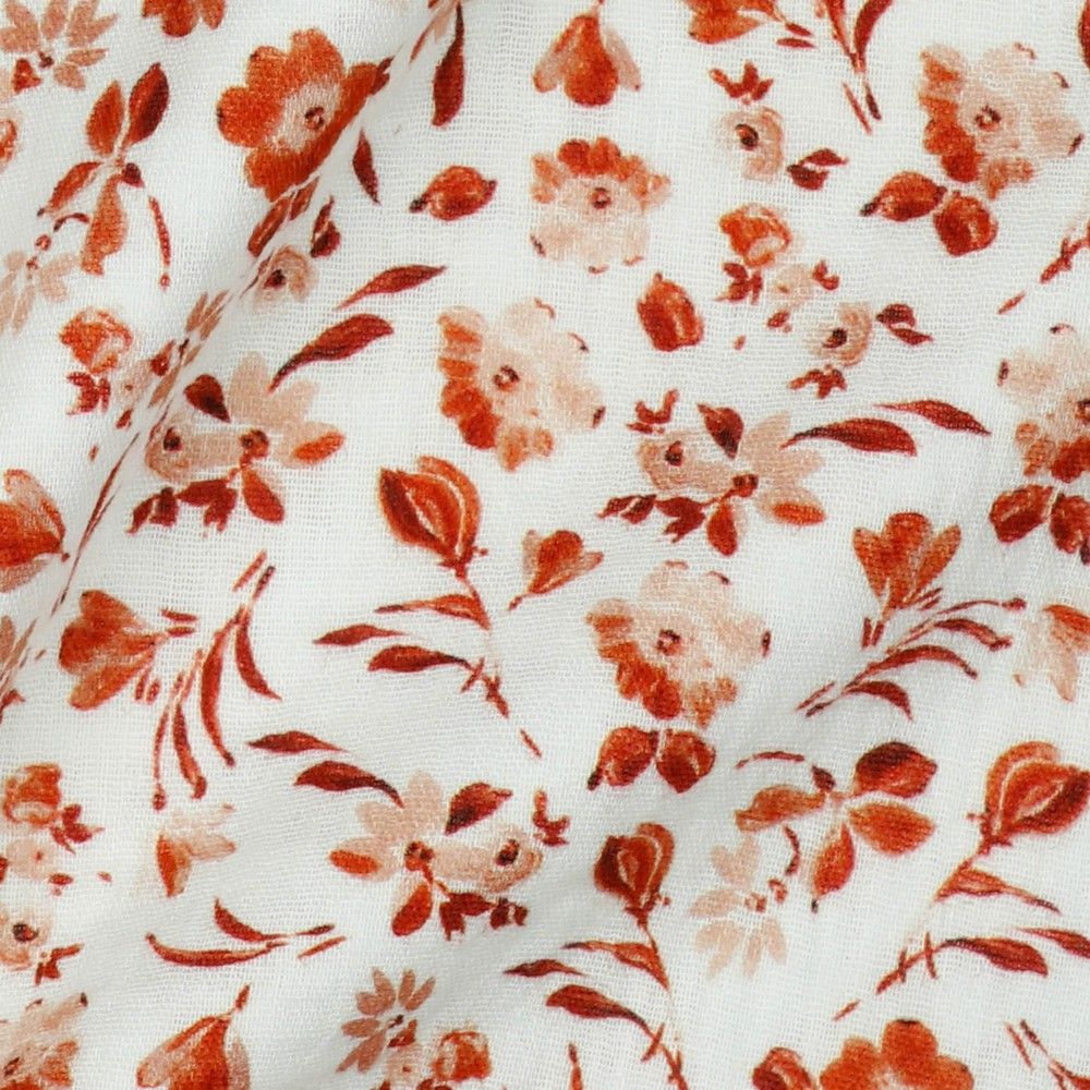 Sweet Small Flowers on White Cotton Double Gauze