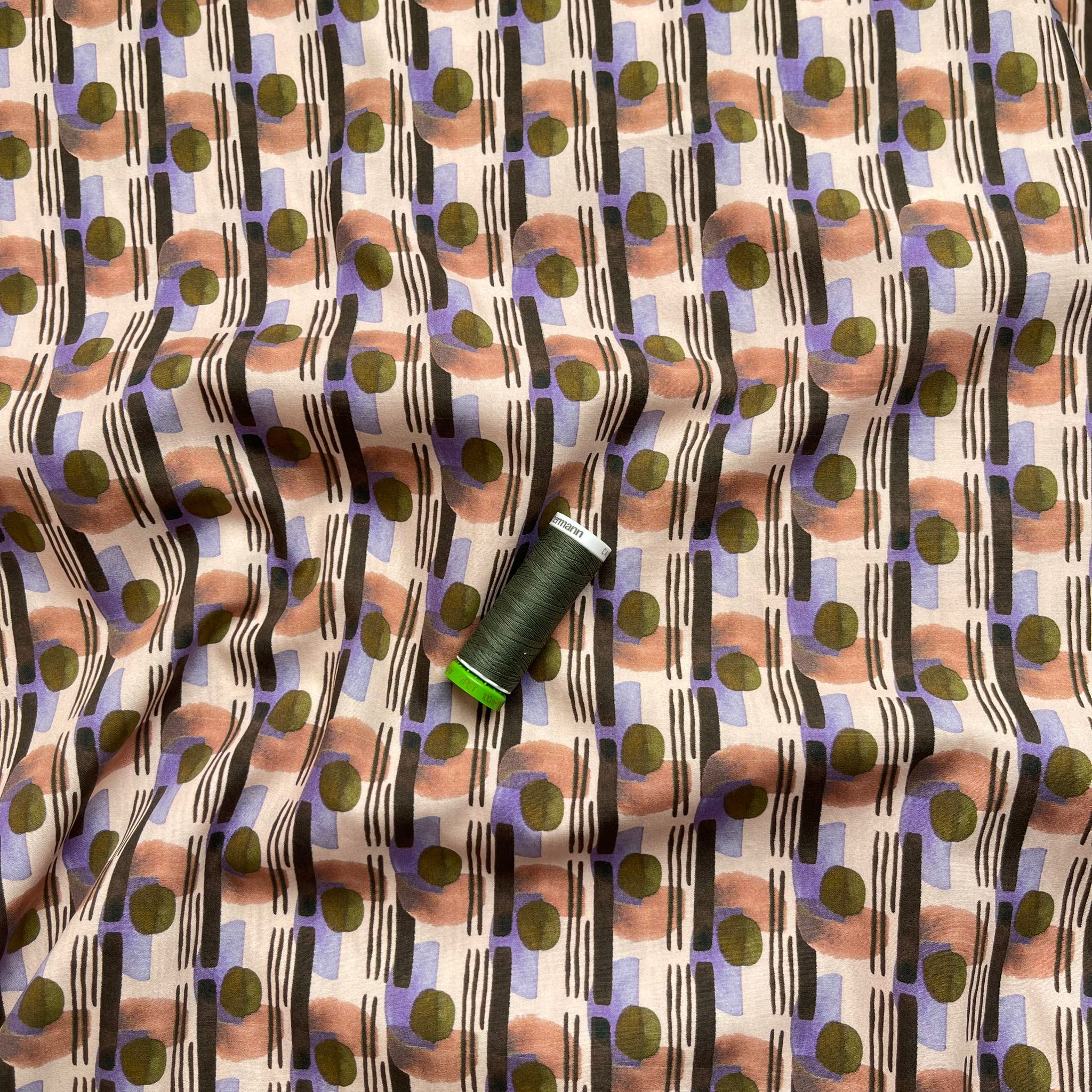 REMNANT 2.33 Metres - Retro Watercolour Cotton Lawn Fabric