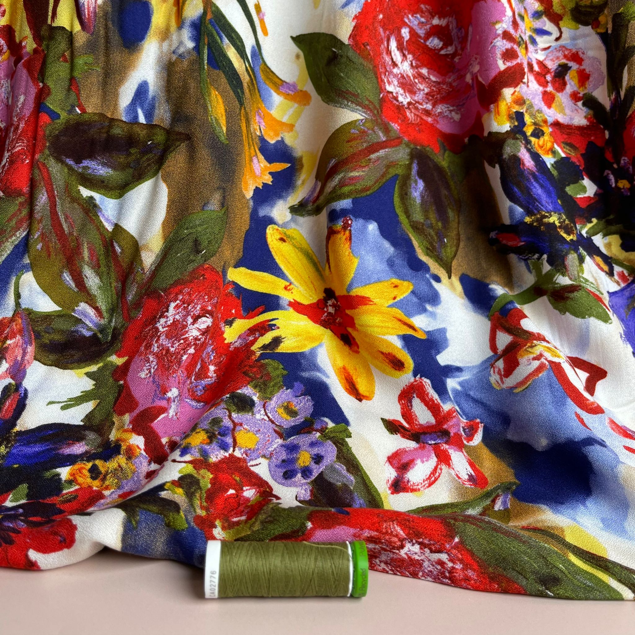 Watercolour Bold Bouquet Viscose Crepe Fabric