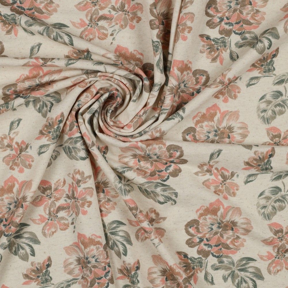 Peachy Flowers Linen Cotton Jersey