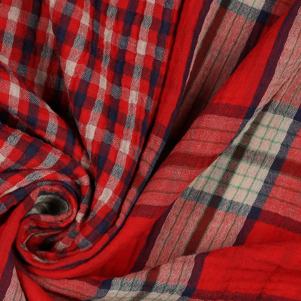 Reversible Red Checked Cotton Double Gauze