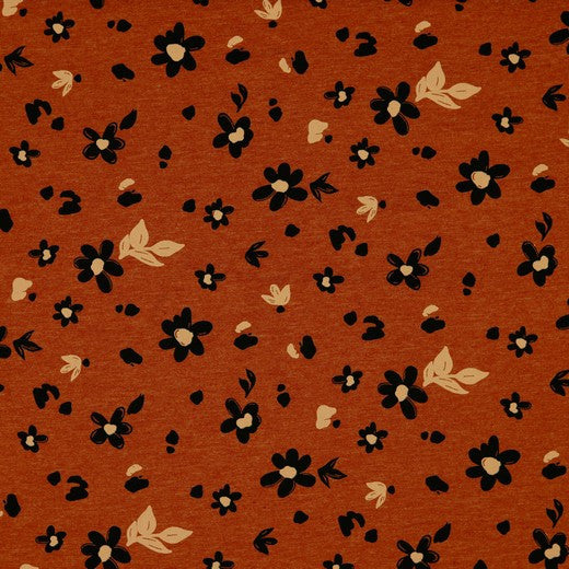 Flowers Terracotta Cotton Melange Jersey