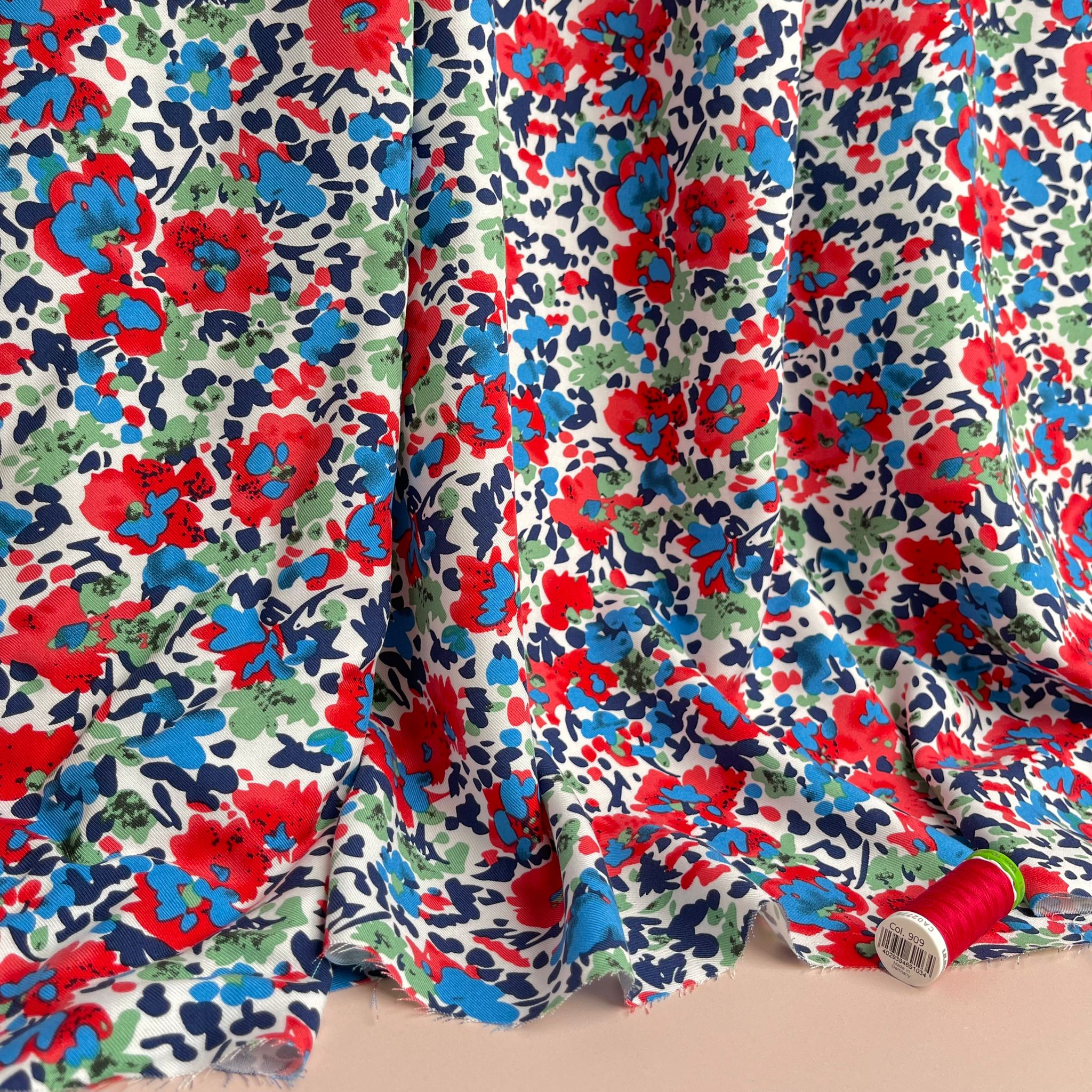 Paintbrush Flowers Viscose Twill Fabric