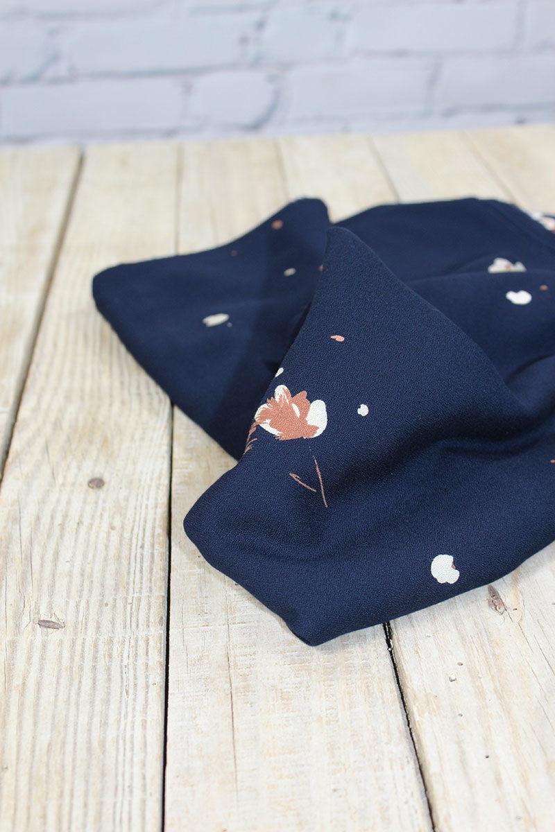 REMNANT 0.5 Metre - & Zoé - Windy Navy Blue Viscose Crepe Fabric