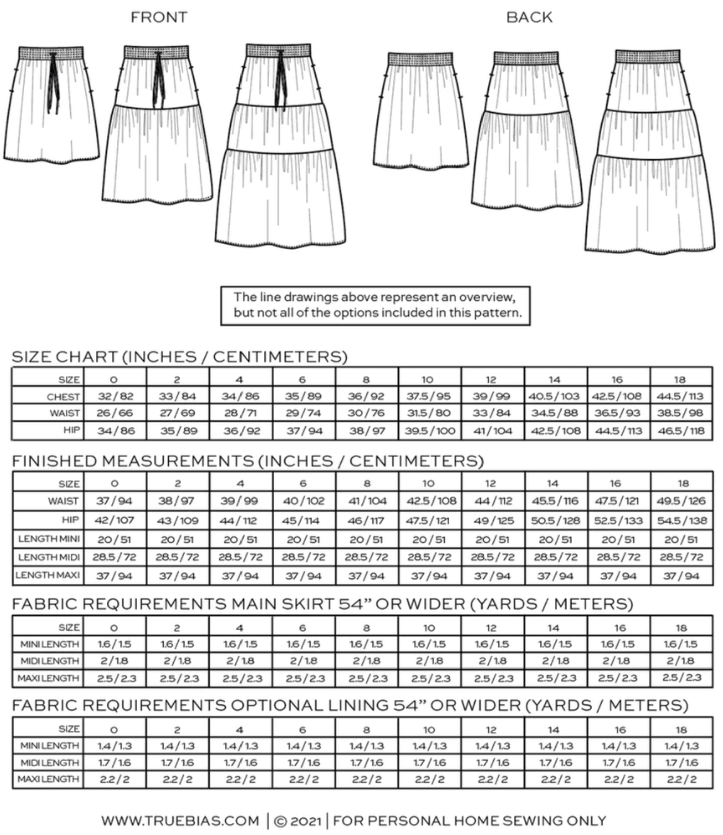 True / Bias  -  MAVE Skirt Sewing Pattern 0-18