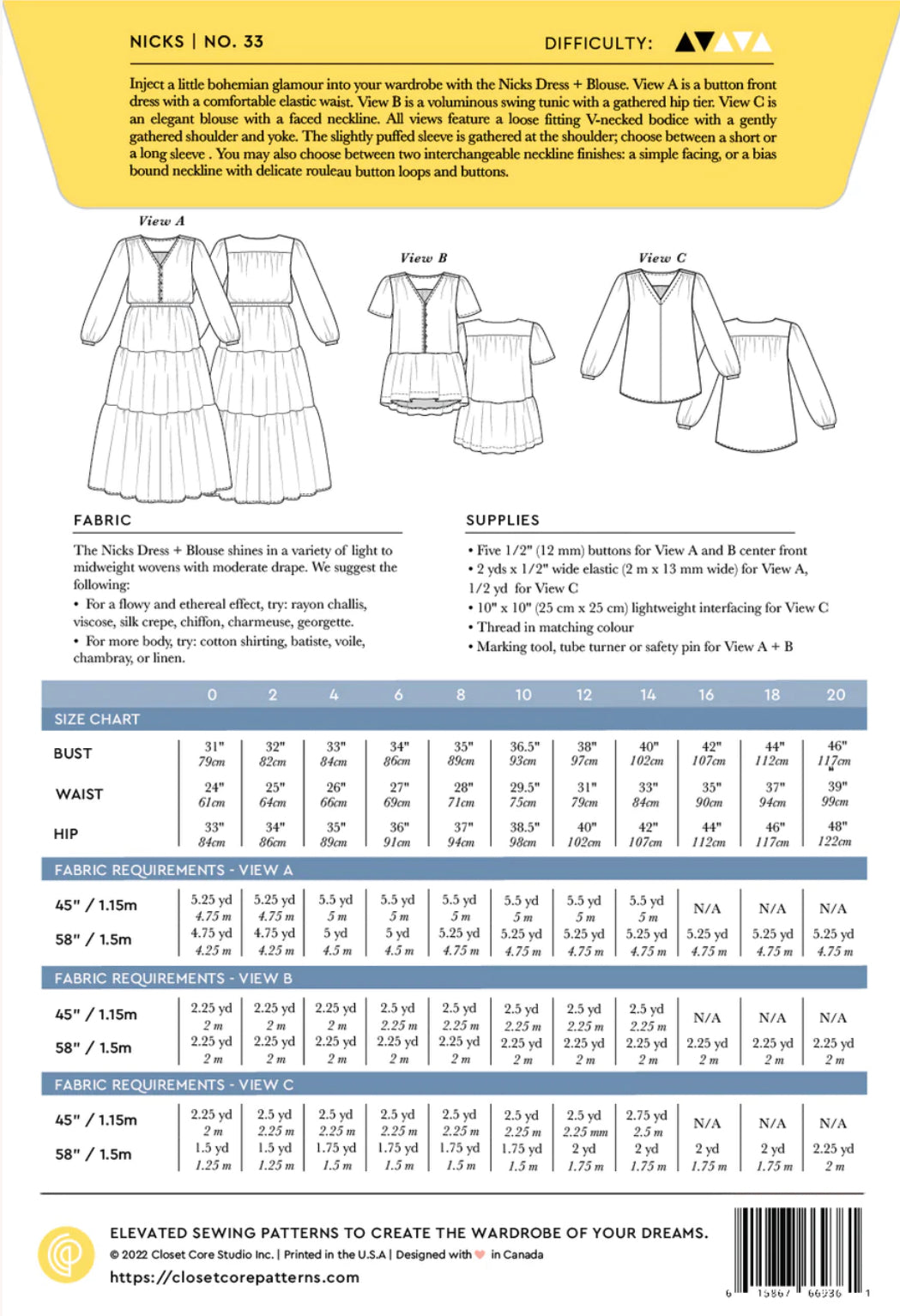 Closet Core - Nicks Dress & Blouse Sewing Pattern