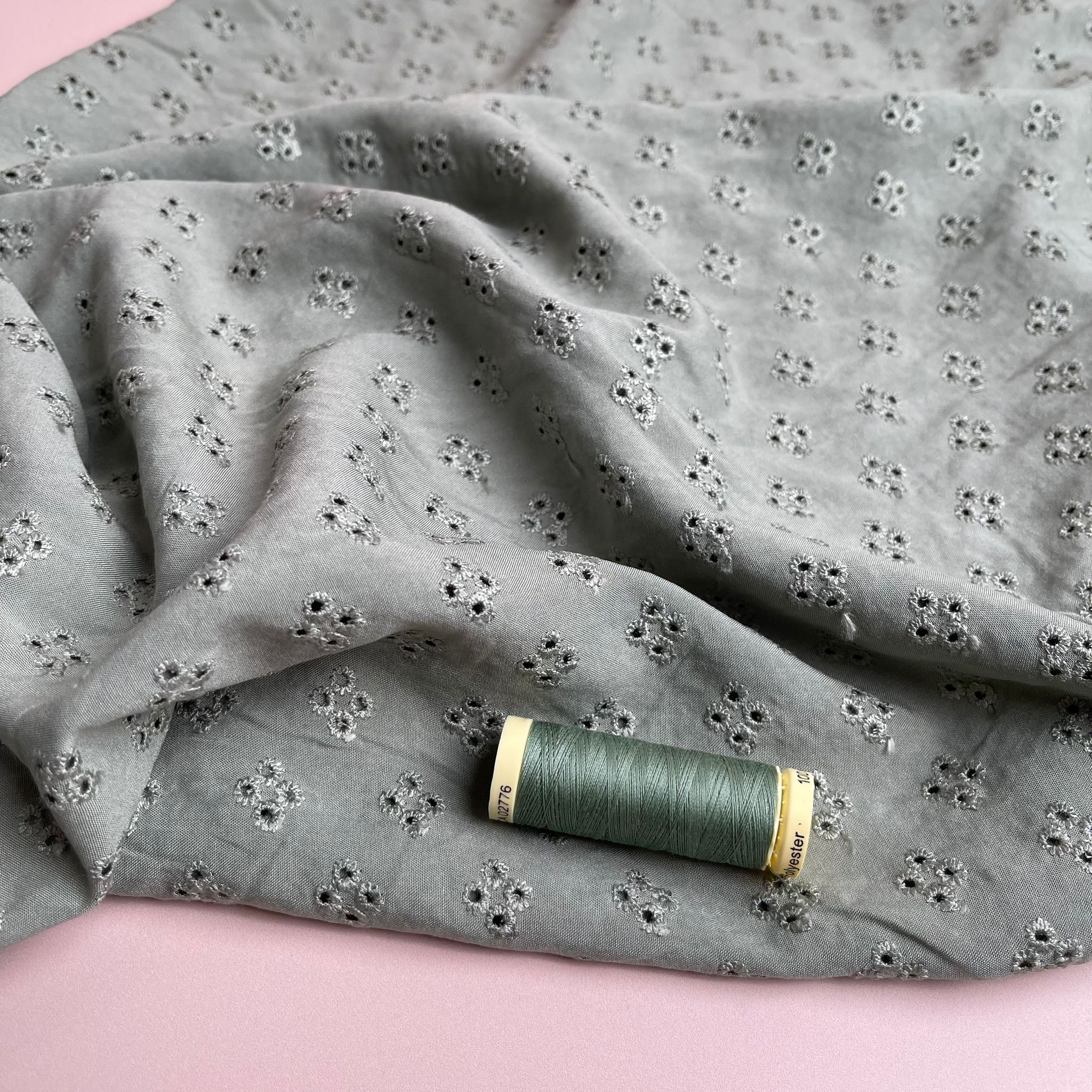 Sweet Flowers Sage Green Embroidered Viscose