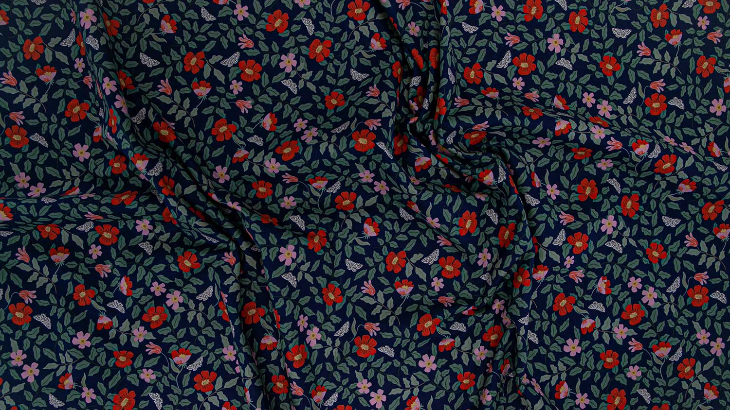 REMNANT 1.62 metres - Rifle Paper Co - Primrose Navy Cotton from Strawberry Fields