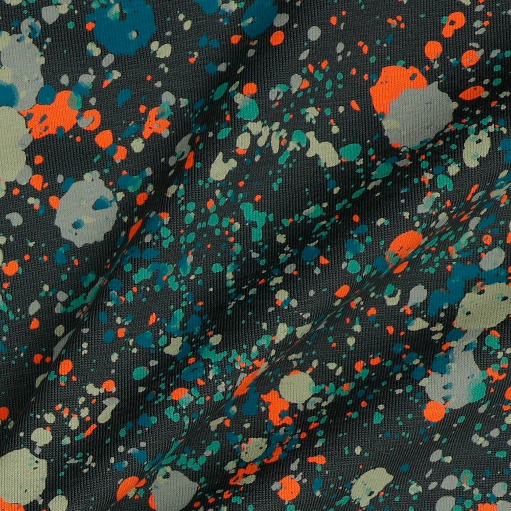 Neon Paint Splash Grey Cotton Jersey Fabric