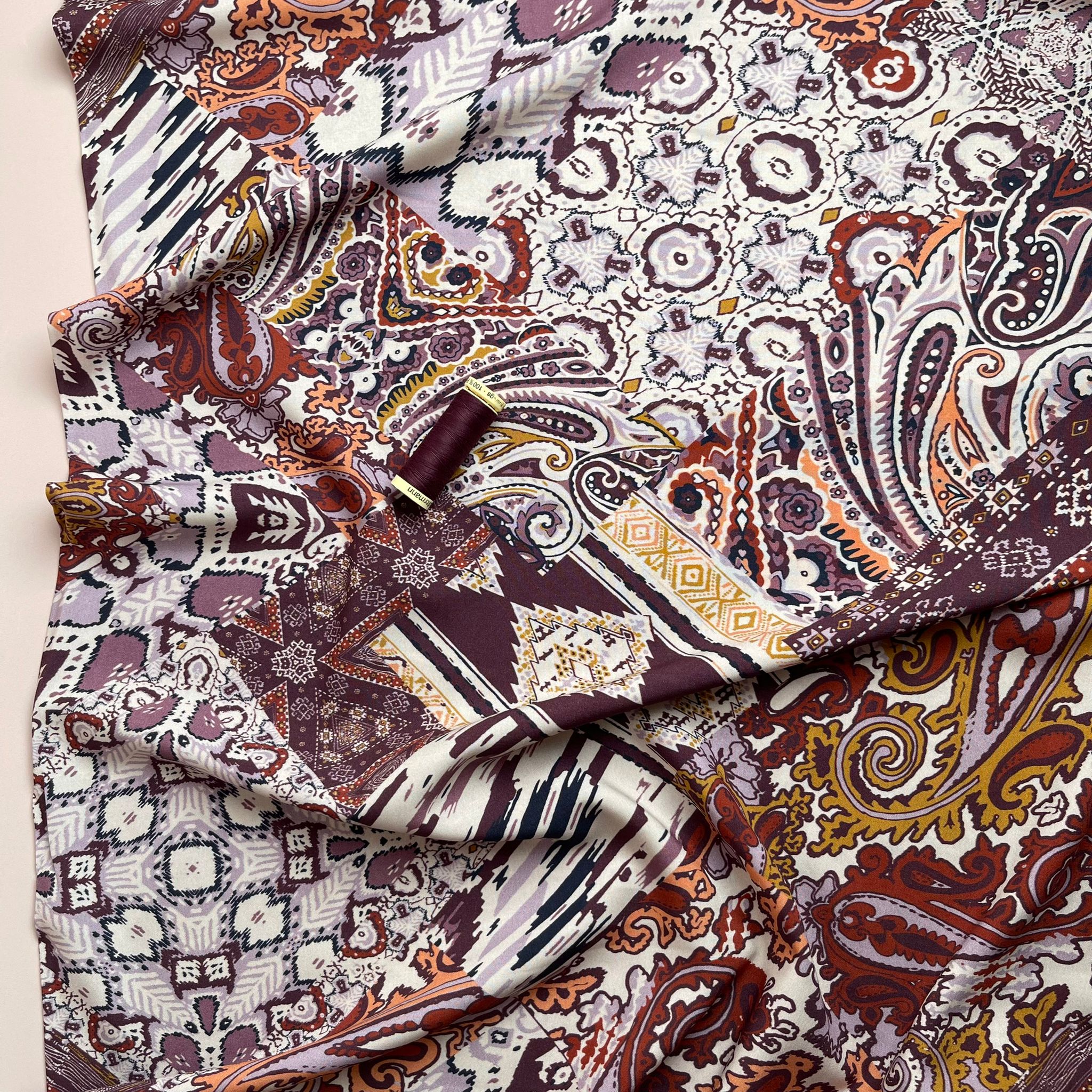 Bohemian Tiles Purple Viscose / Rayon Fabric