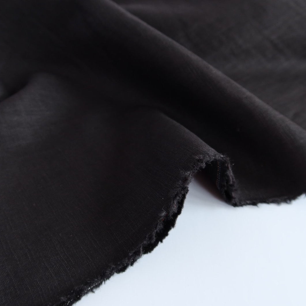 REMNANT 1.15 Metres - Breeze Black - Enzyme Washed Pure Linen Fabric