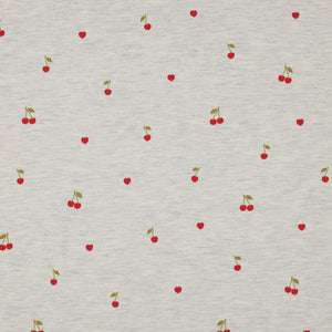 Cherries and Hearts Ecru Melange Cotton Jersey Fabric