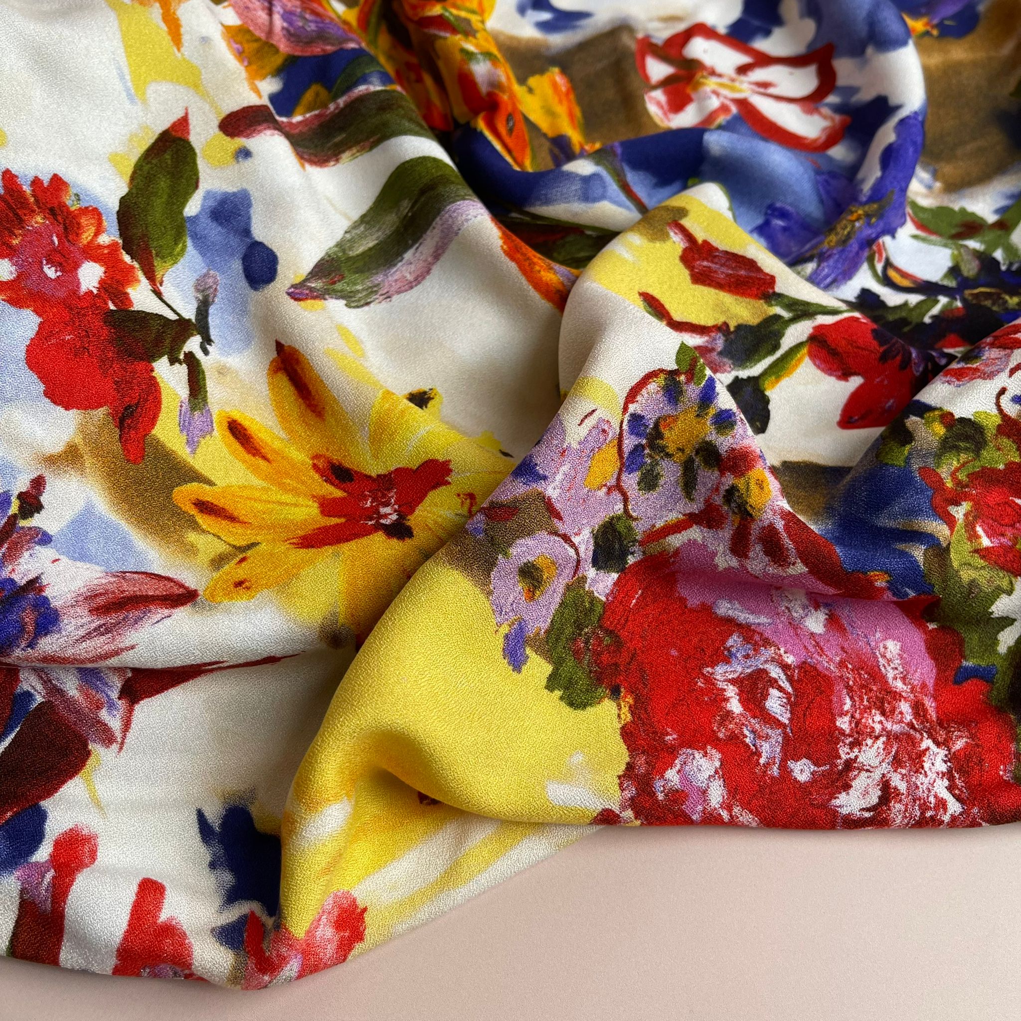 Watercolour Bold Bouquet Viscose Crepe Fabric