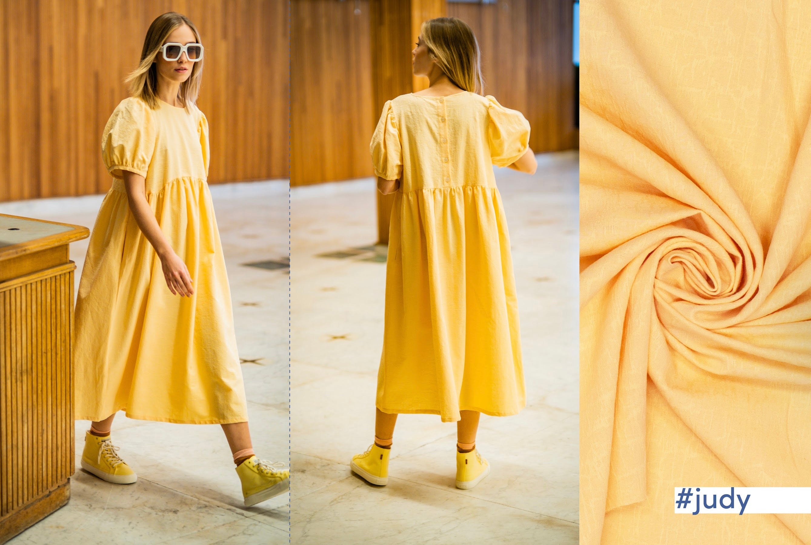 REMNANT 0.35 metre + free small section with fault - Fibre Mood Cotton Linen Bark Jacquard in Yellow