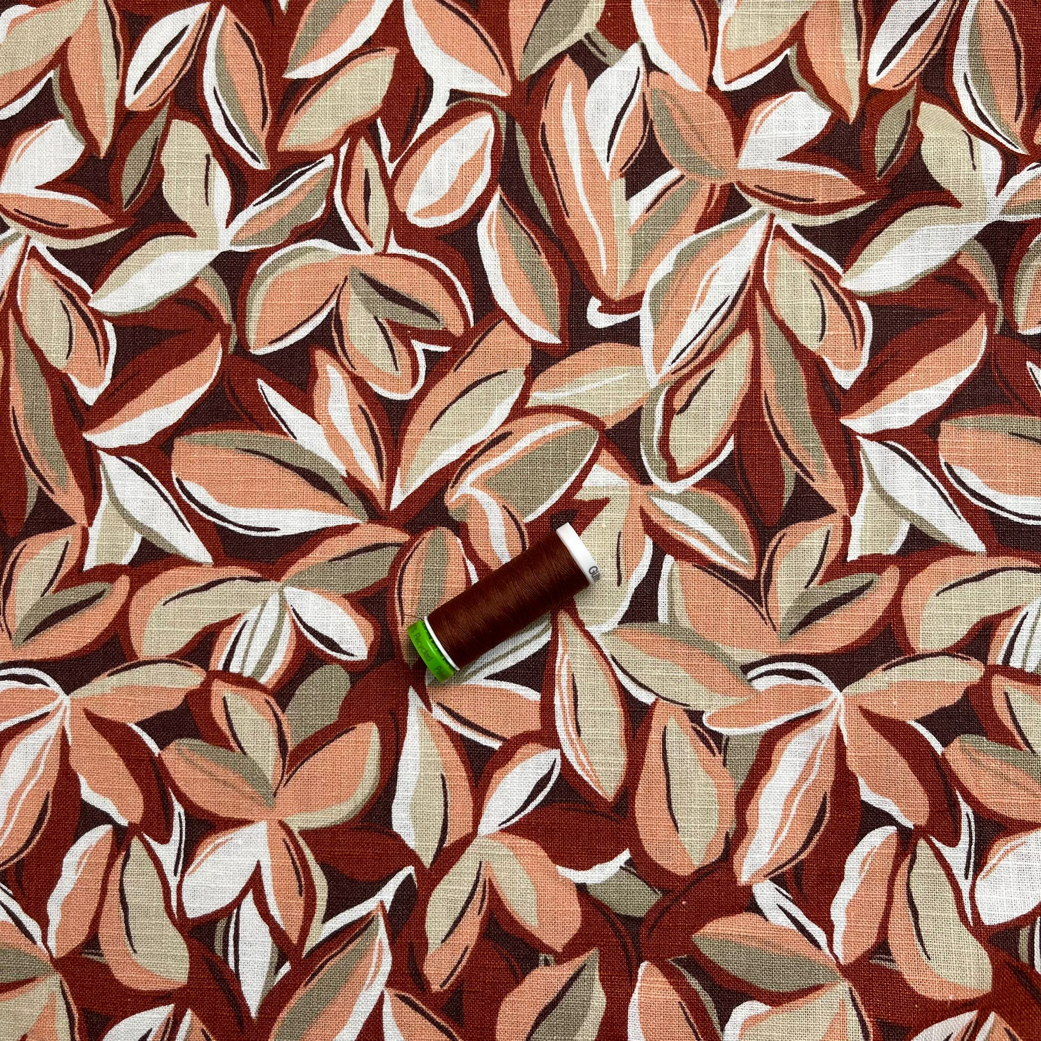 Leaves Enzyme Washed Pure Linen Fabric in Rust