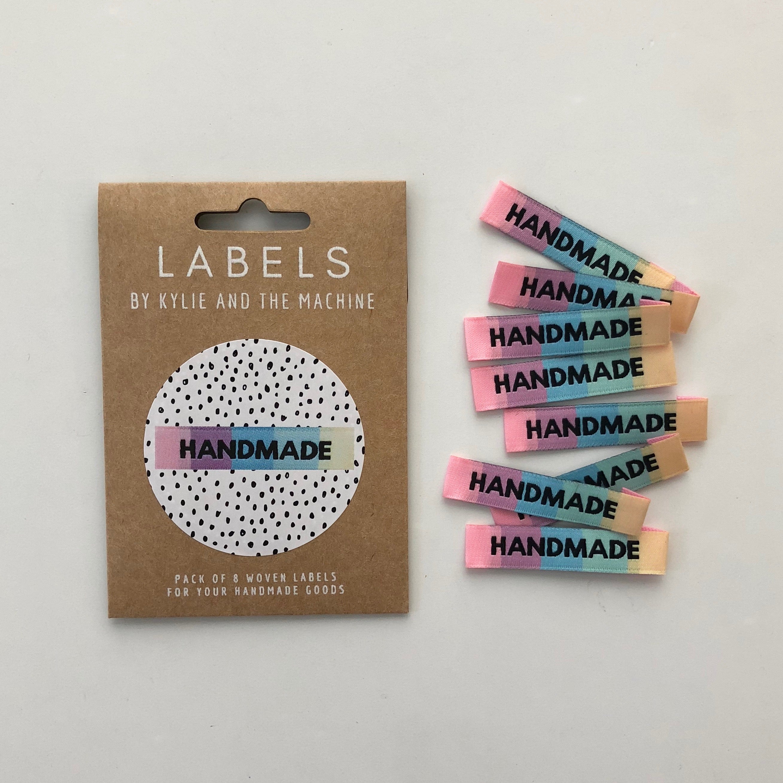 Kylie and the Machine - Rainbow "RAINBOW HANDMADE" Pack of 8 Woven Labels