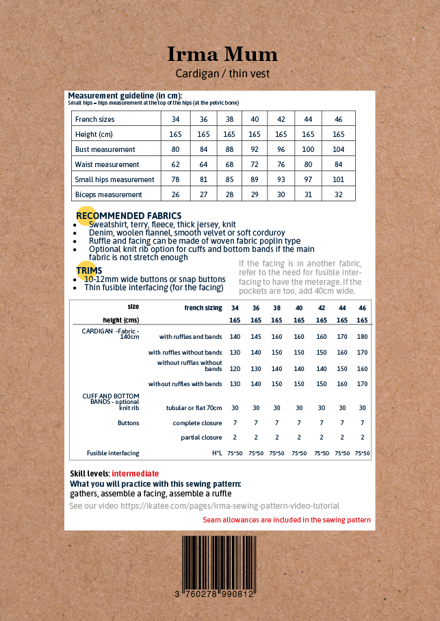 Ikatee - IRMA MUM Cardigan/ Vest Paper Sewing Pattern