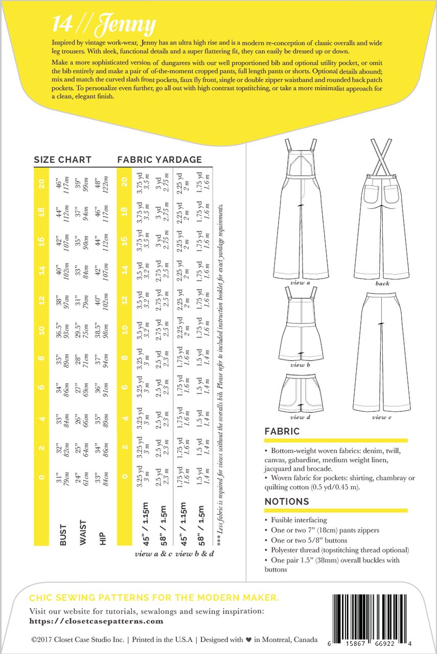 Closet Core - Jenny Overalls & Trousers Sewing Pattern