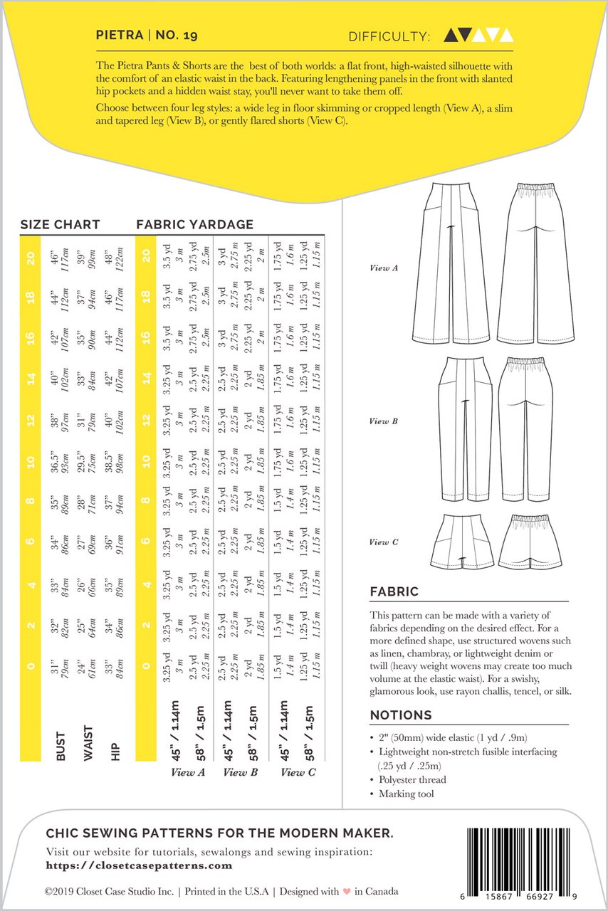 Closet Core - Pietra Trousers and Shorts Sewing Pattern