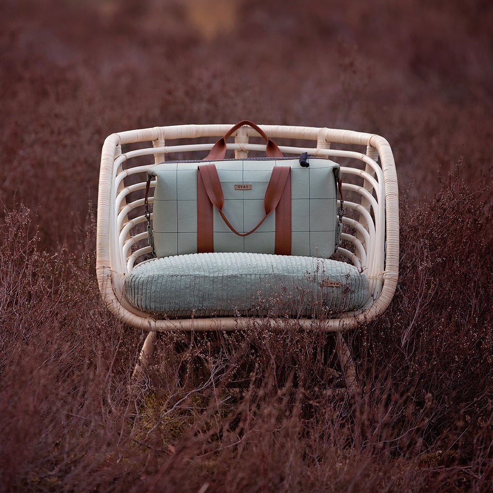 See You At Six - Thin Grid XL Tea Green Cotton Canvas Gabardine Twill