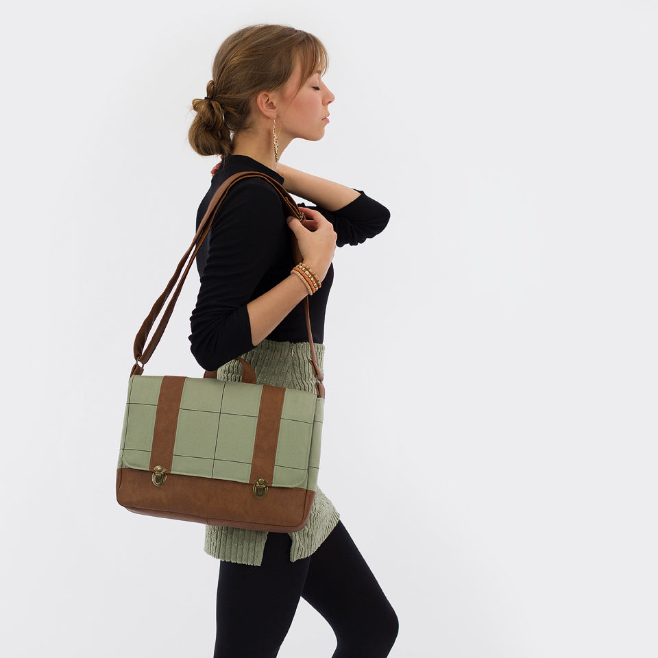 See You At Six - Thin Grid XL Tea Green Cotton Canvas Gabardine Twill
