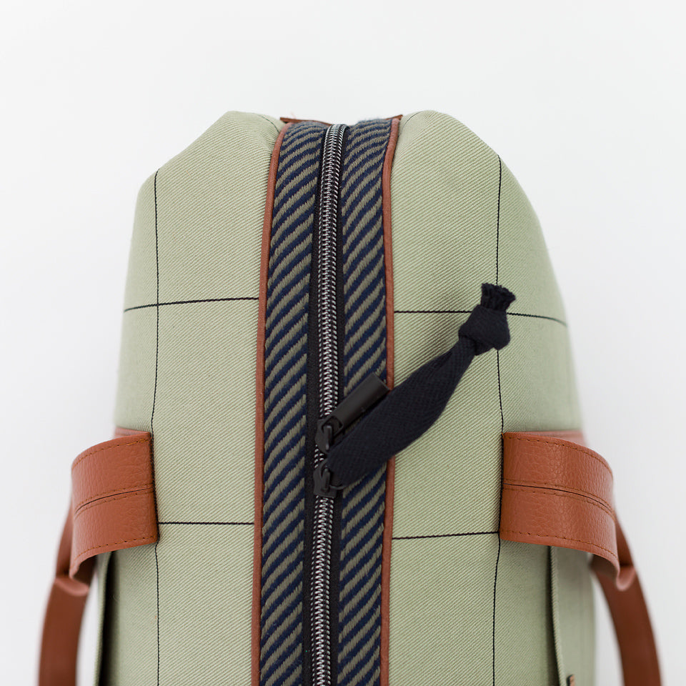 See You At Six - Thin Grid XL Tea Green Cotton Canvas Gabardine Twill