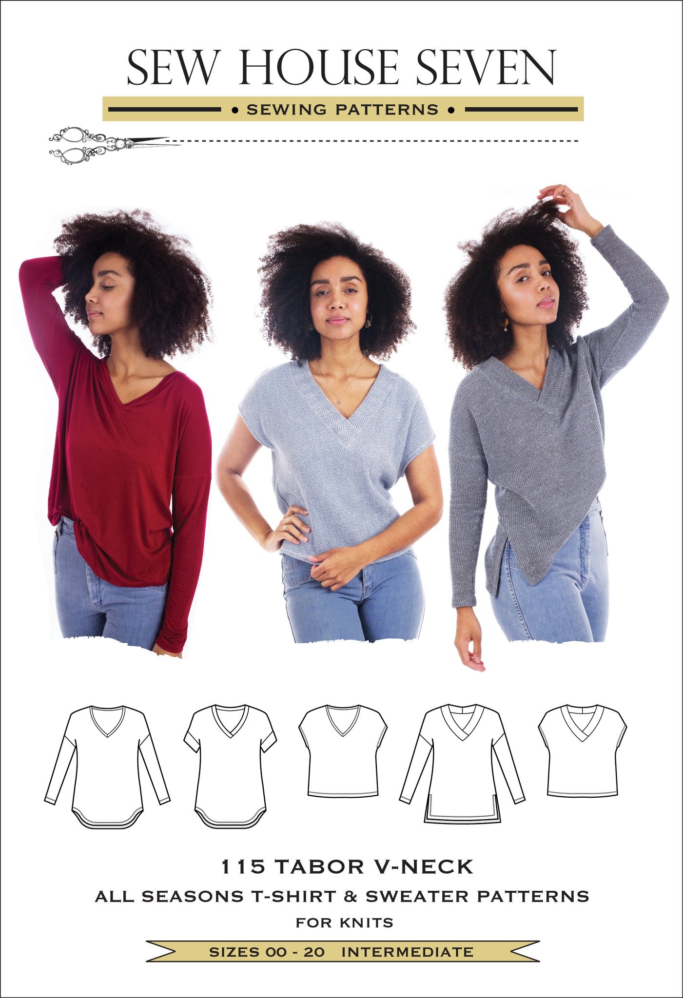 Sew House Seven - Tabor V- Neck Tee / Sweater Sewing Pattern