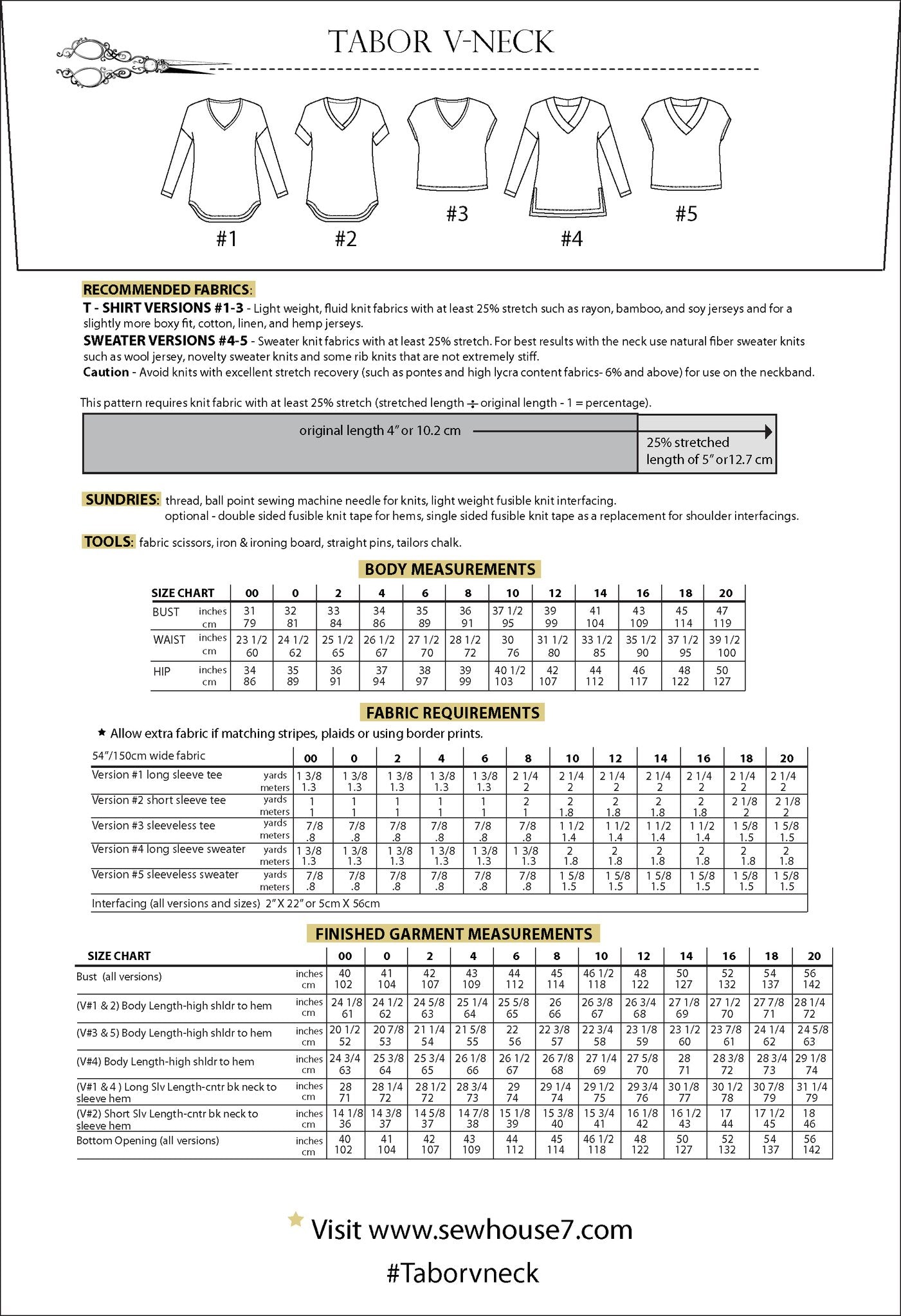 Sew House Seven - Tabor V- Neck Tee / Sweater Sewing Pattern