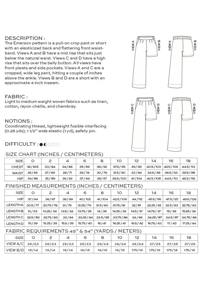 True / Bias  -  EMERSON Pant & Short Sewing Pattern