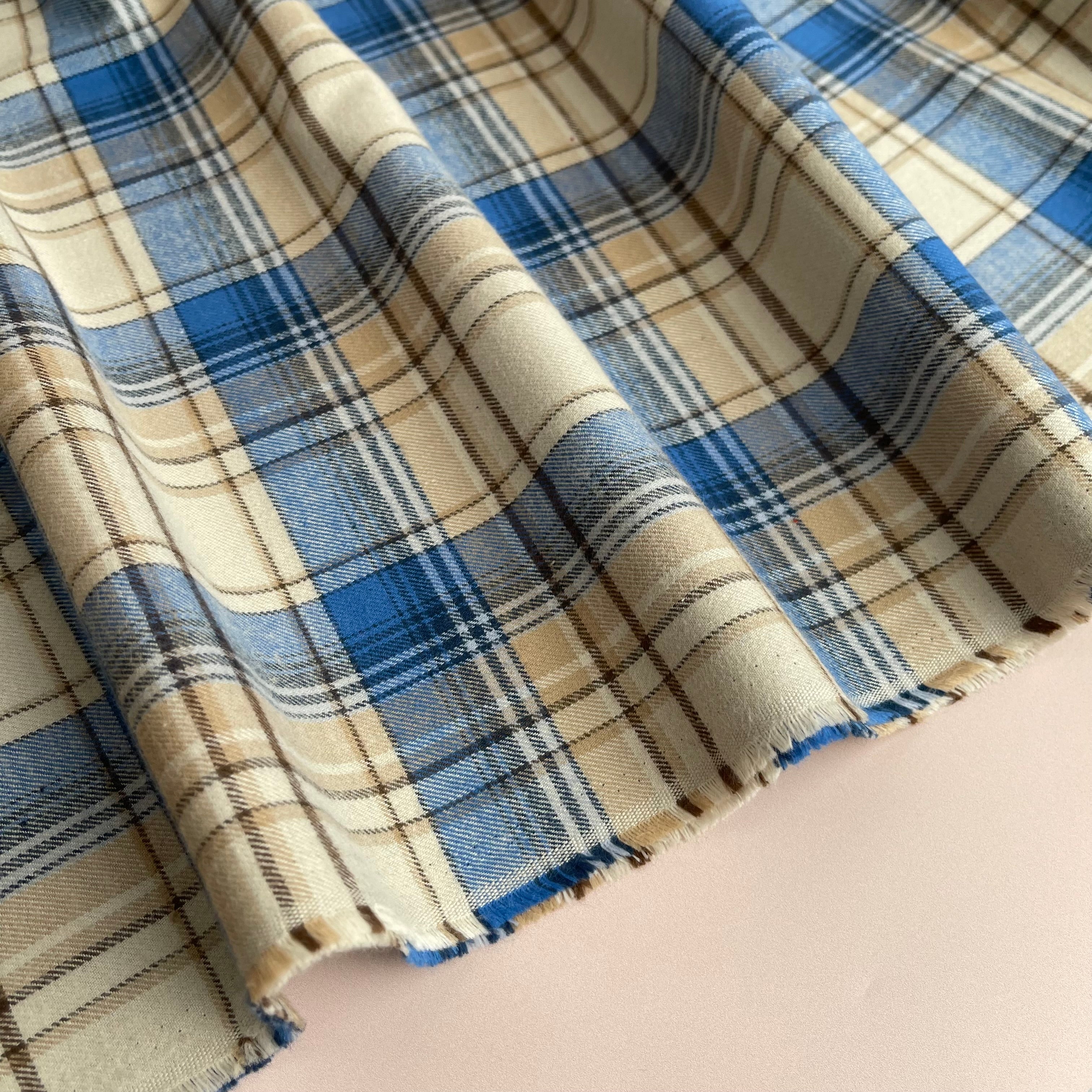 Highland Cream & Blue Yarn Dyed Cotton Flannel