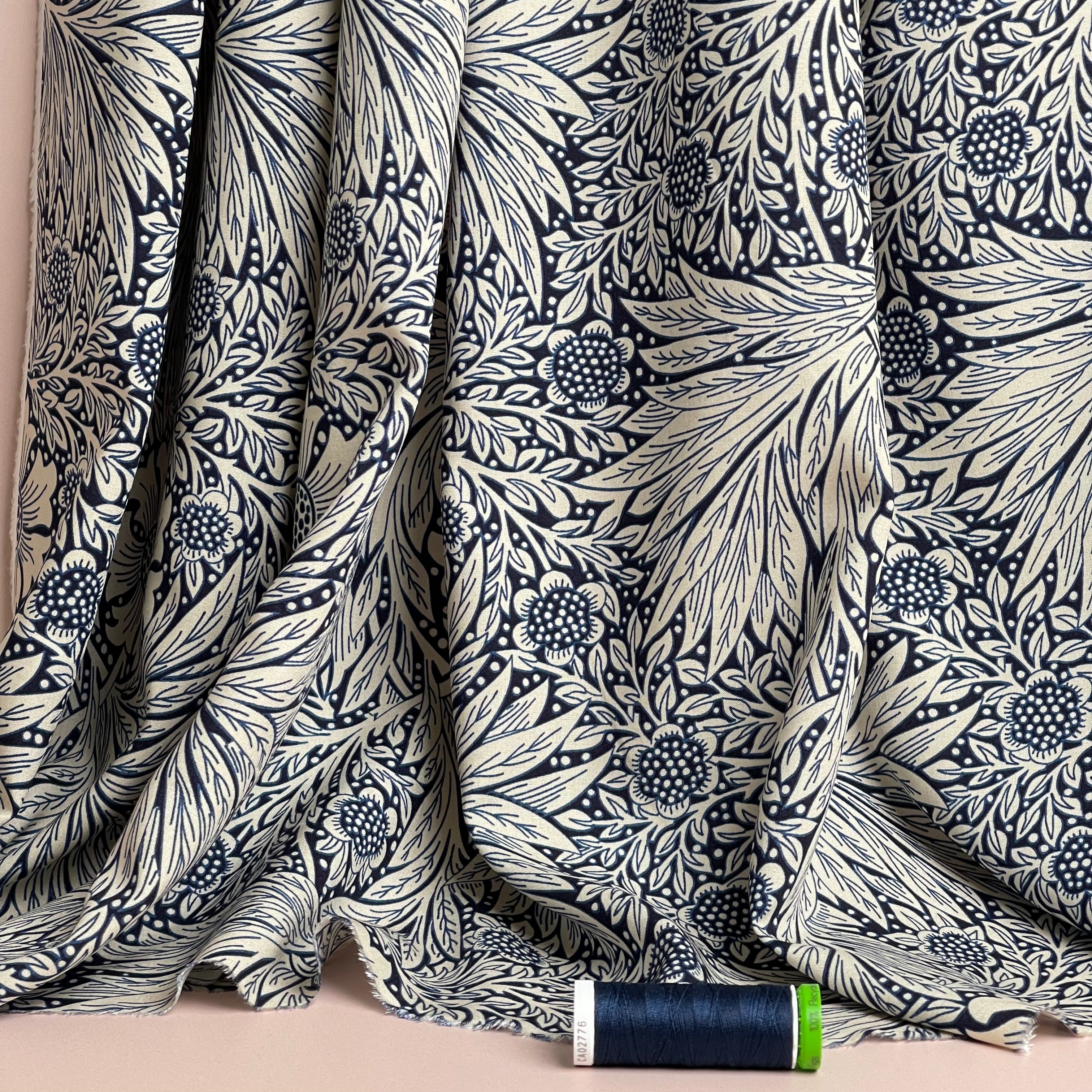 Victoria Navy Blue Viscose Fabric