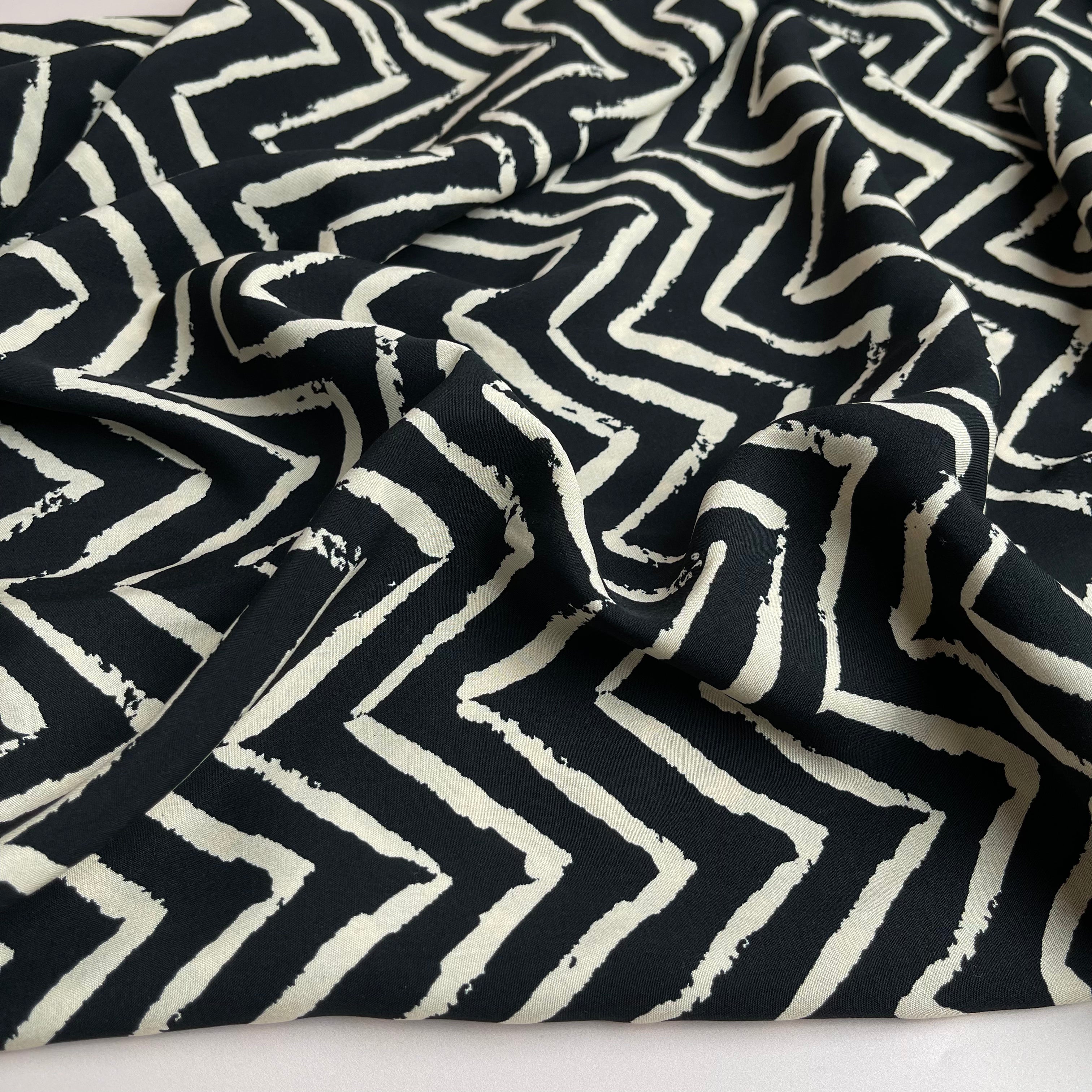 Black ZigZag Viscose Fabric