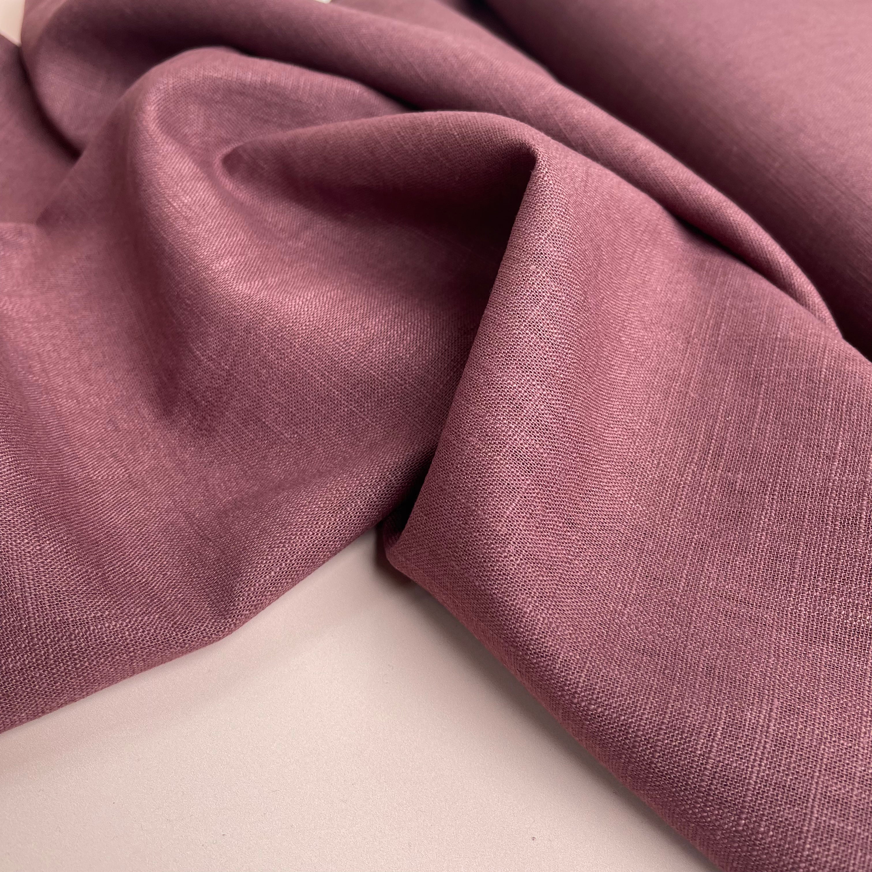 REMNANT 0.5 Metre - Breeze Cream Aubergine - Enzyme Washed Pure Linen Fabric
