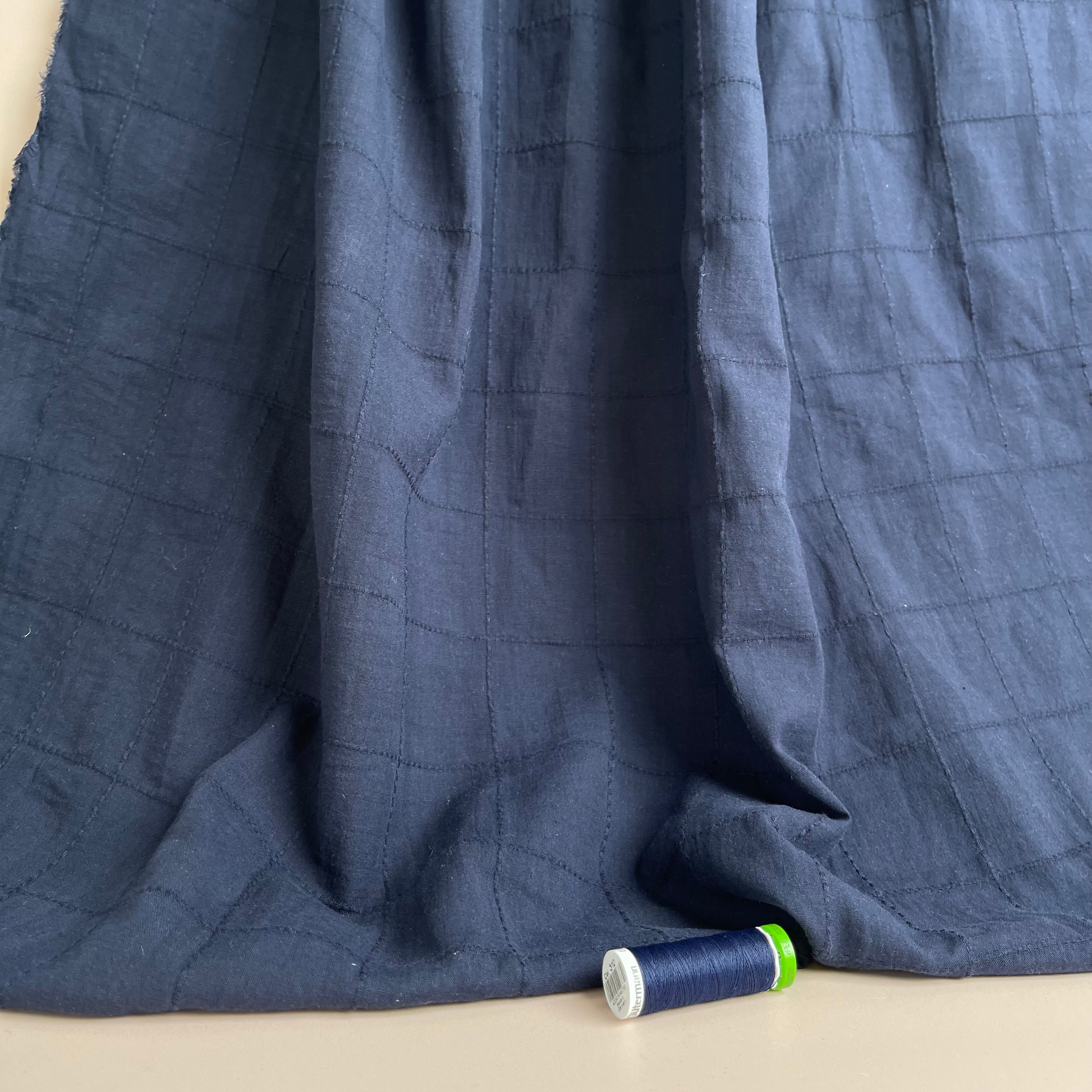 Embroidered Grid in Navy Cotton Voile Fabric