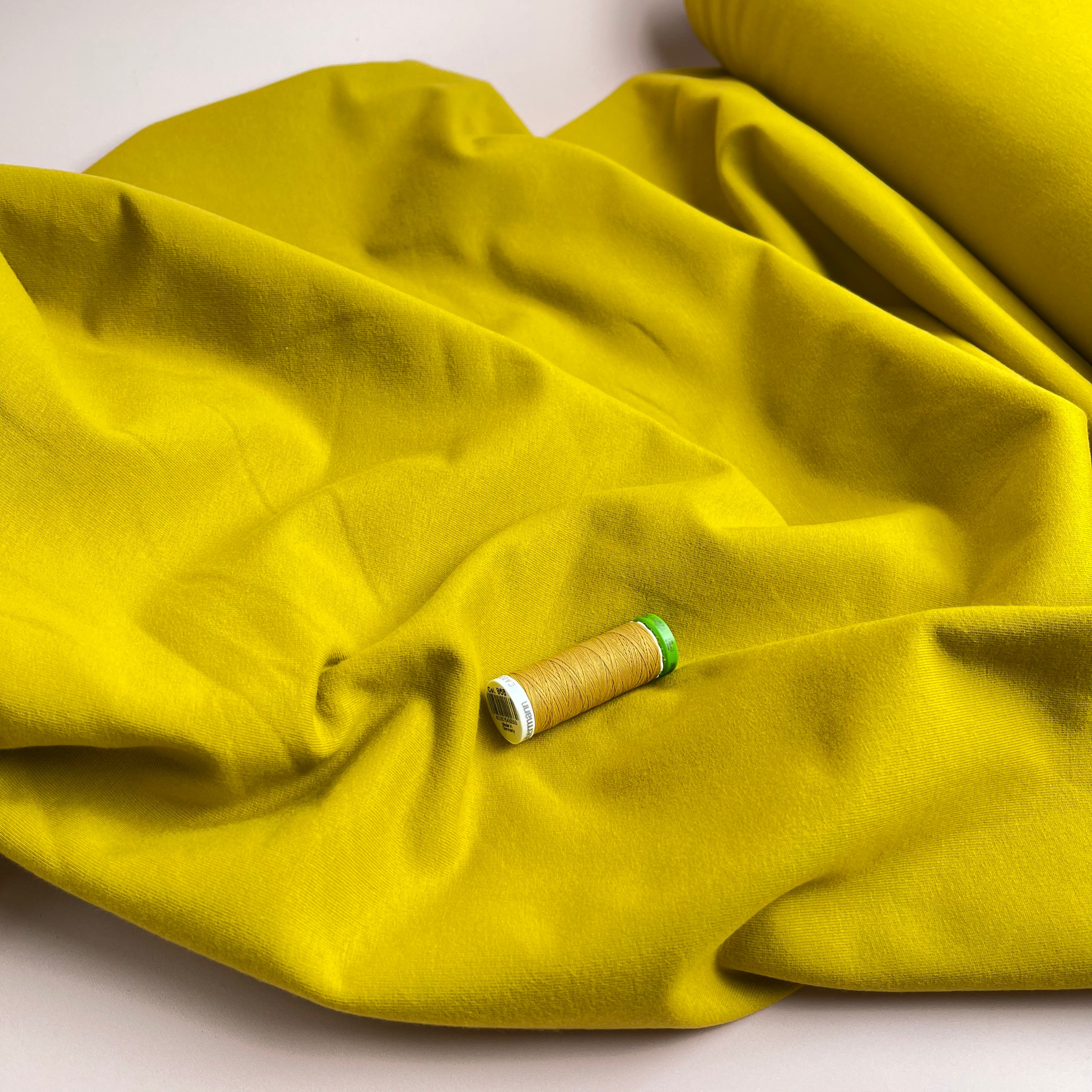 REMNANT 0.96 Metres (with oil spots in places) - Peach Soft GOTS Organic Cotton Sweat-shirting in Lemon Curry