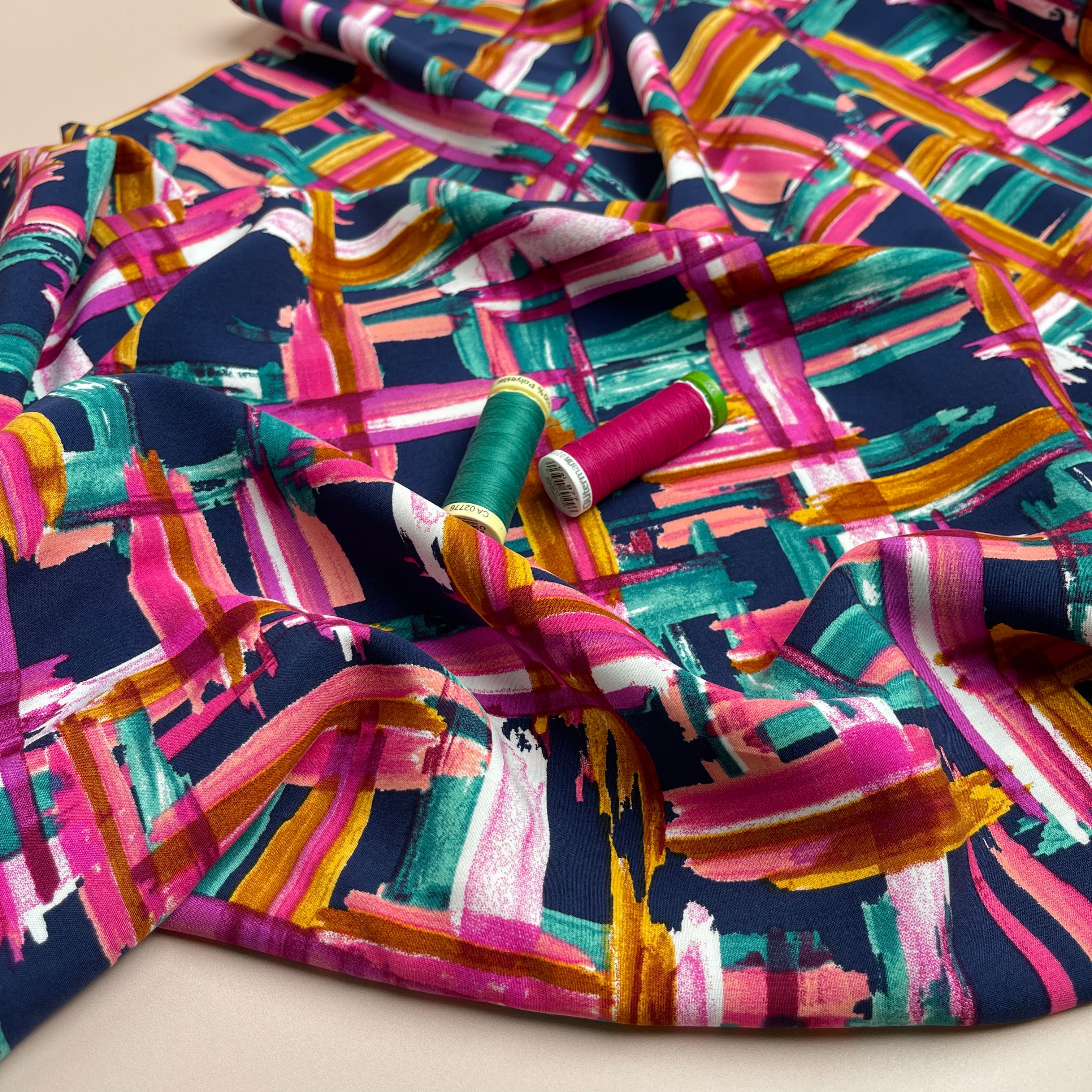 REMNANT 0.4 Metre - Abstract Grid Viscose Poplin Fabric