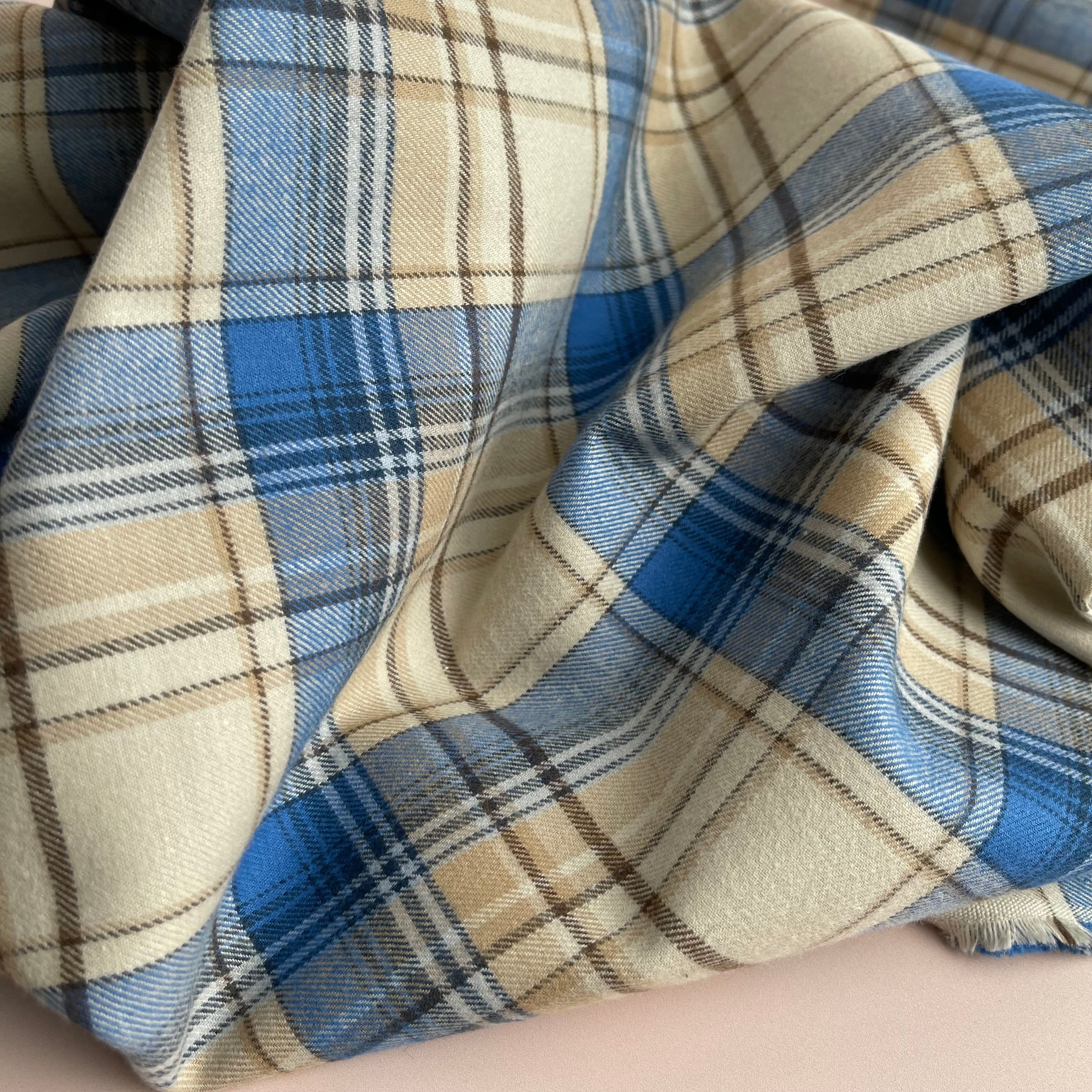 Highland Cream & Blue Yarn Dyed Cotton Flannel