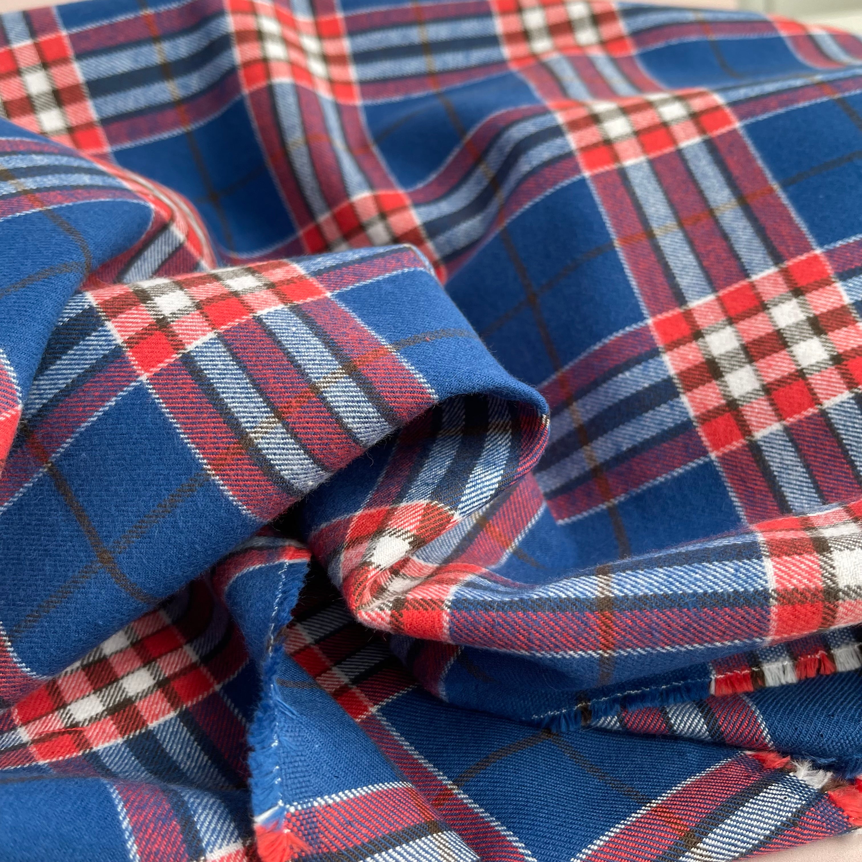 Highland Cobalt with Red Yarn Dyed Cotton Flannel