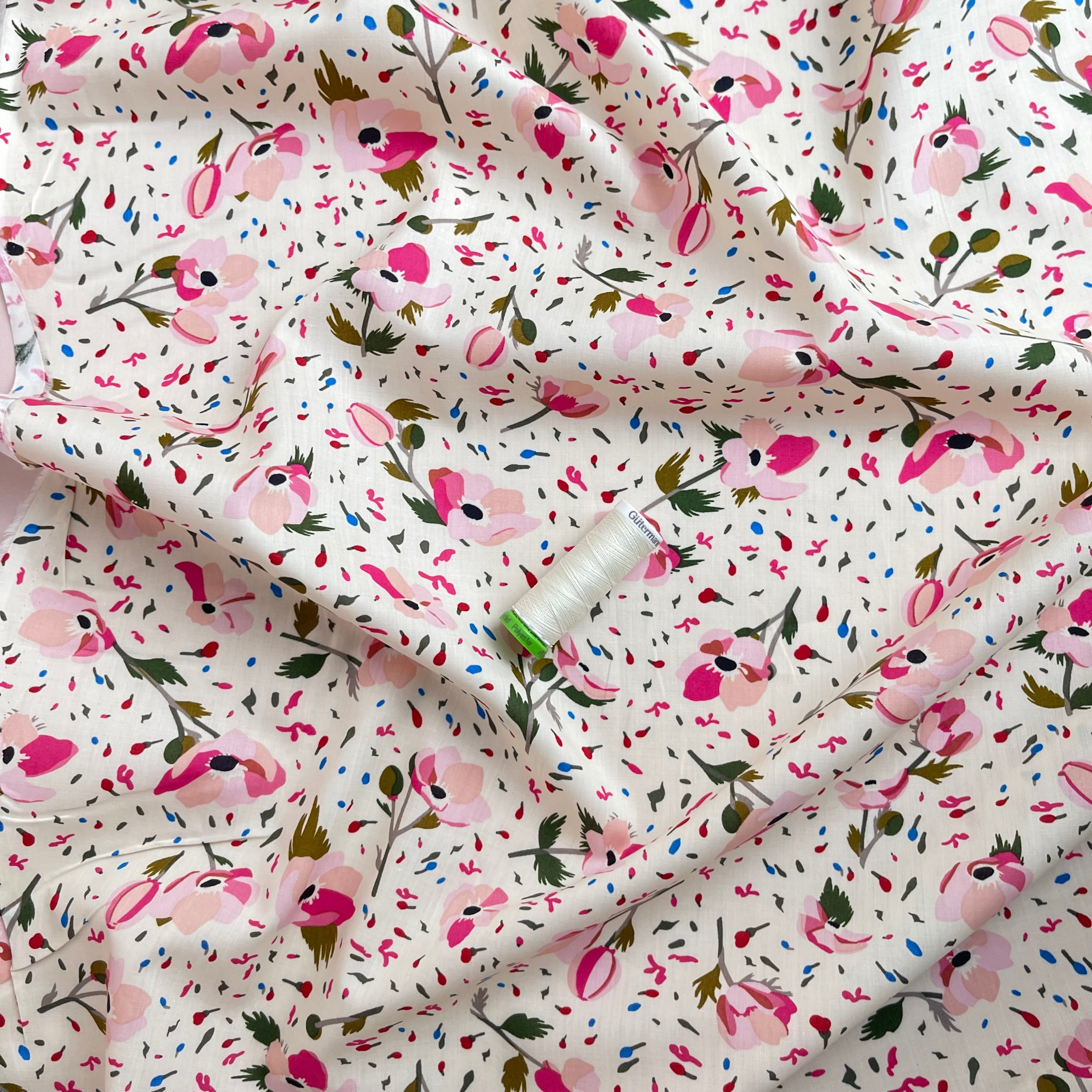 Rosa on Off-White Cotton Lawn Fabric