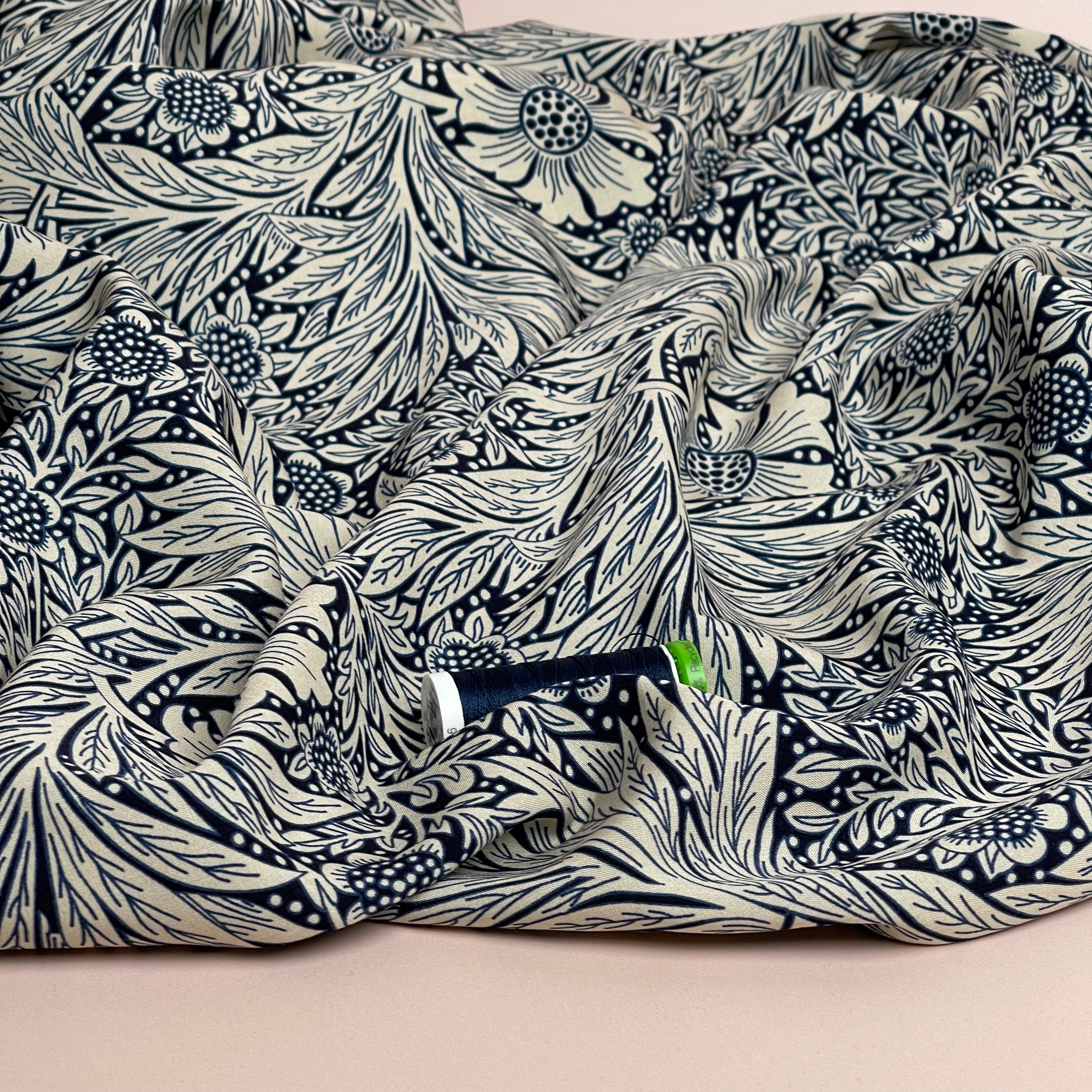 Victoria Navy Blue Viscose Fabric