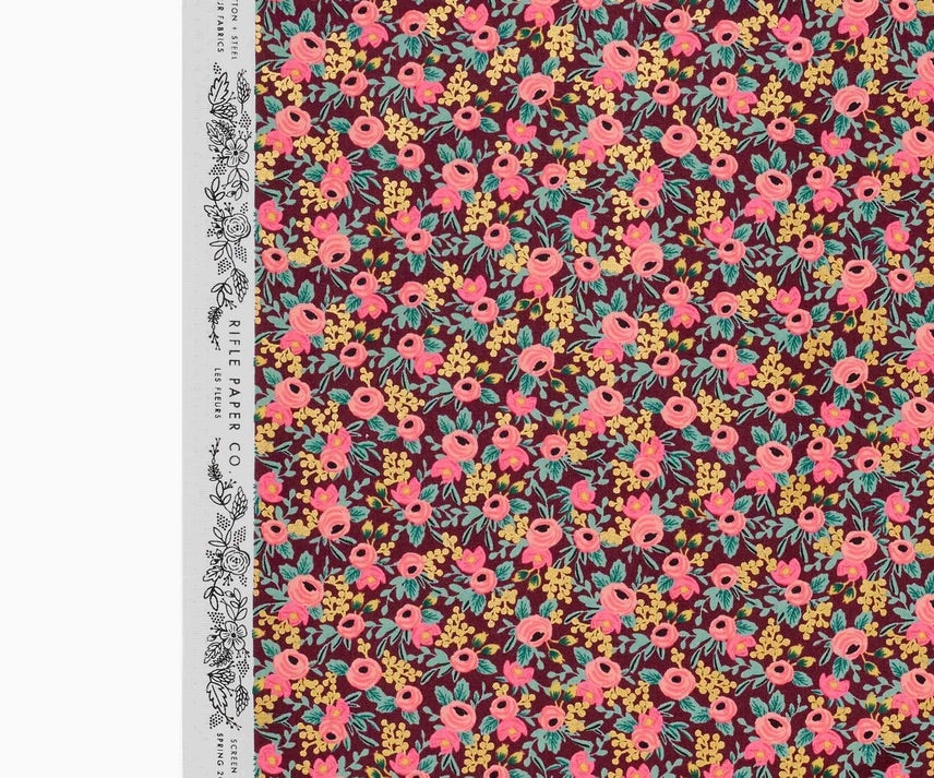 Rifle Paper Co - Garden Party Rosa Burgundy Metallic Cotton Fabric