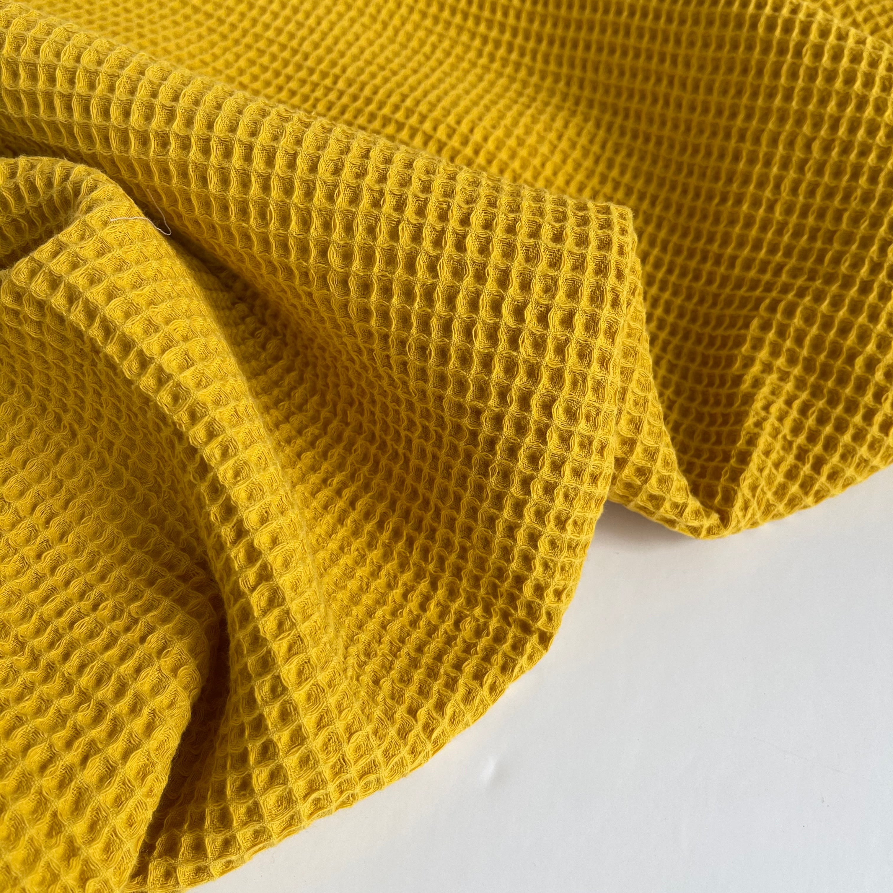 Ochre Pure Cotton Waffle Fabric