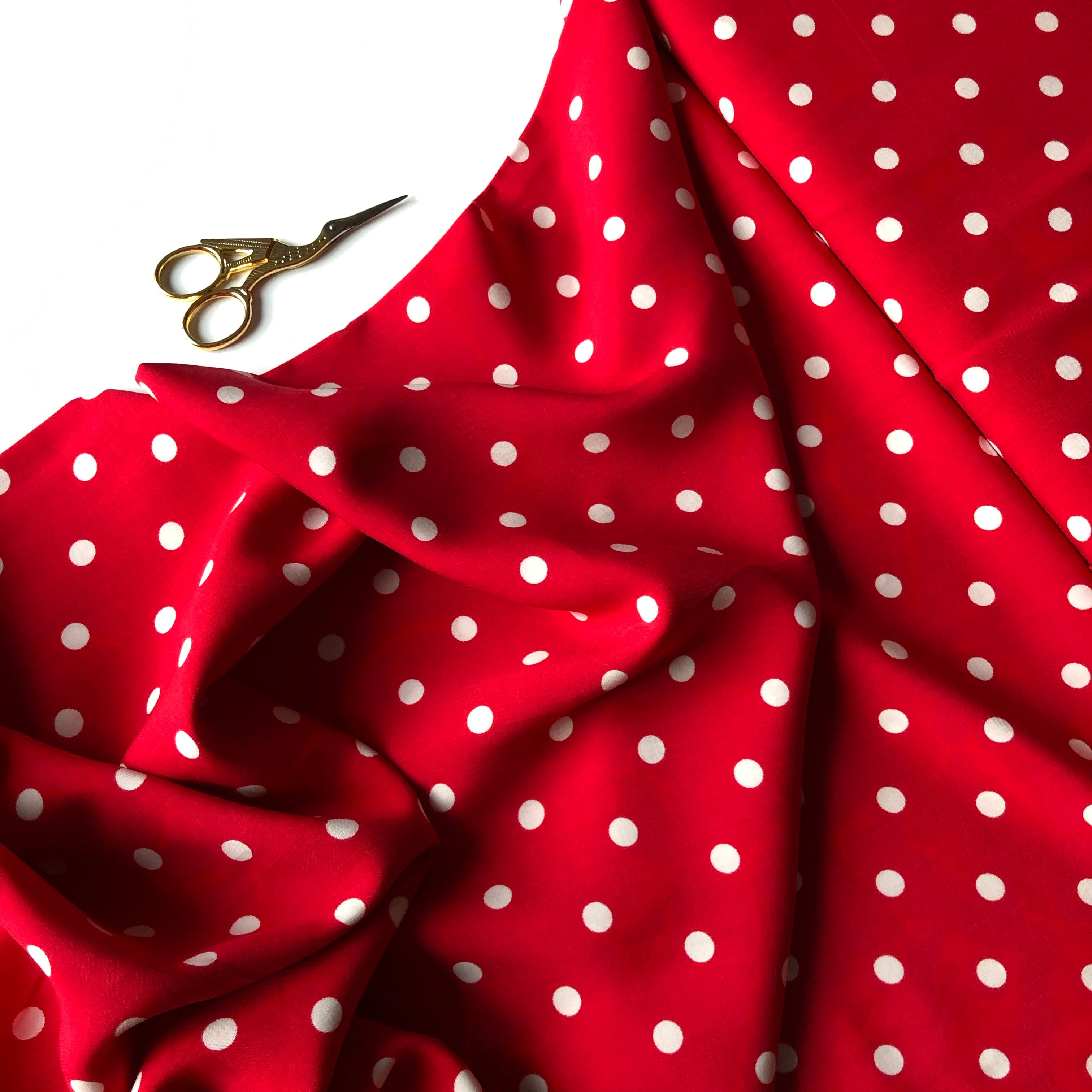 PRE-ORDER Classic Polka Dot Red Viscose Dress Fabric